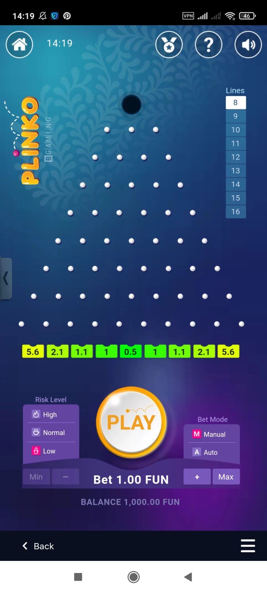 Plinko गेम के एक वेरिएंट में से एक।