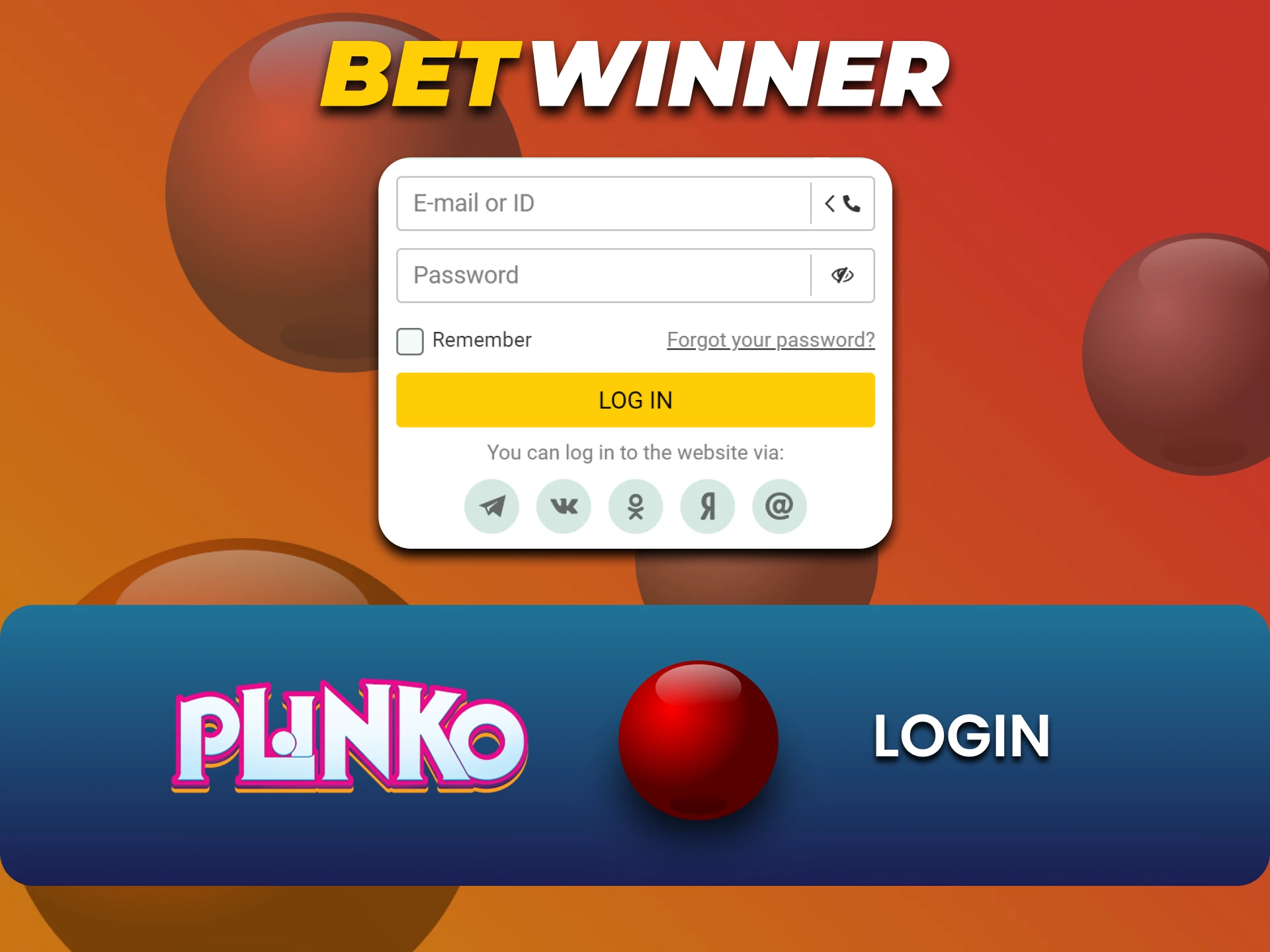Plinko खेलने के लिए अपने व्यक्तिगत Betwinner अकाउंट में लॉगिन करें।