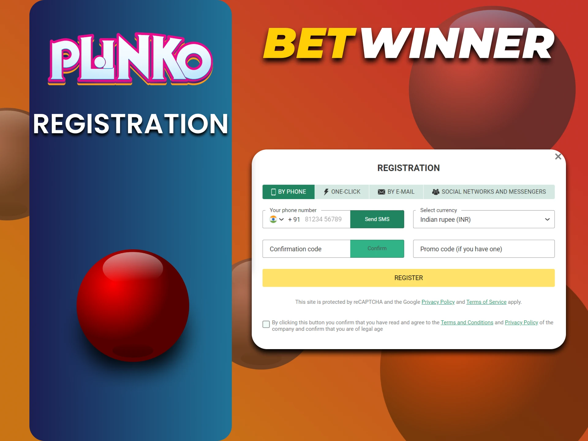 Plinko के लिए Betwinner अकाउंट बनाएं।