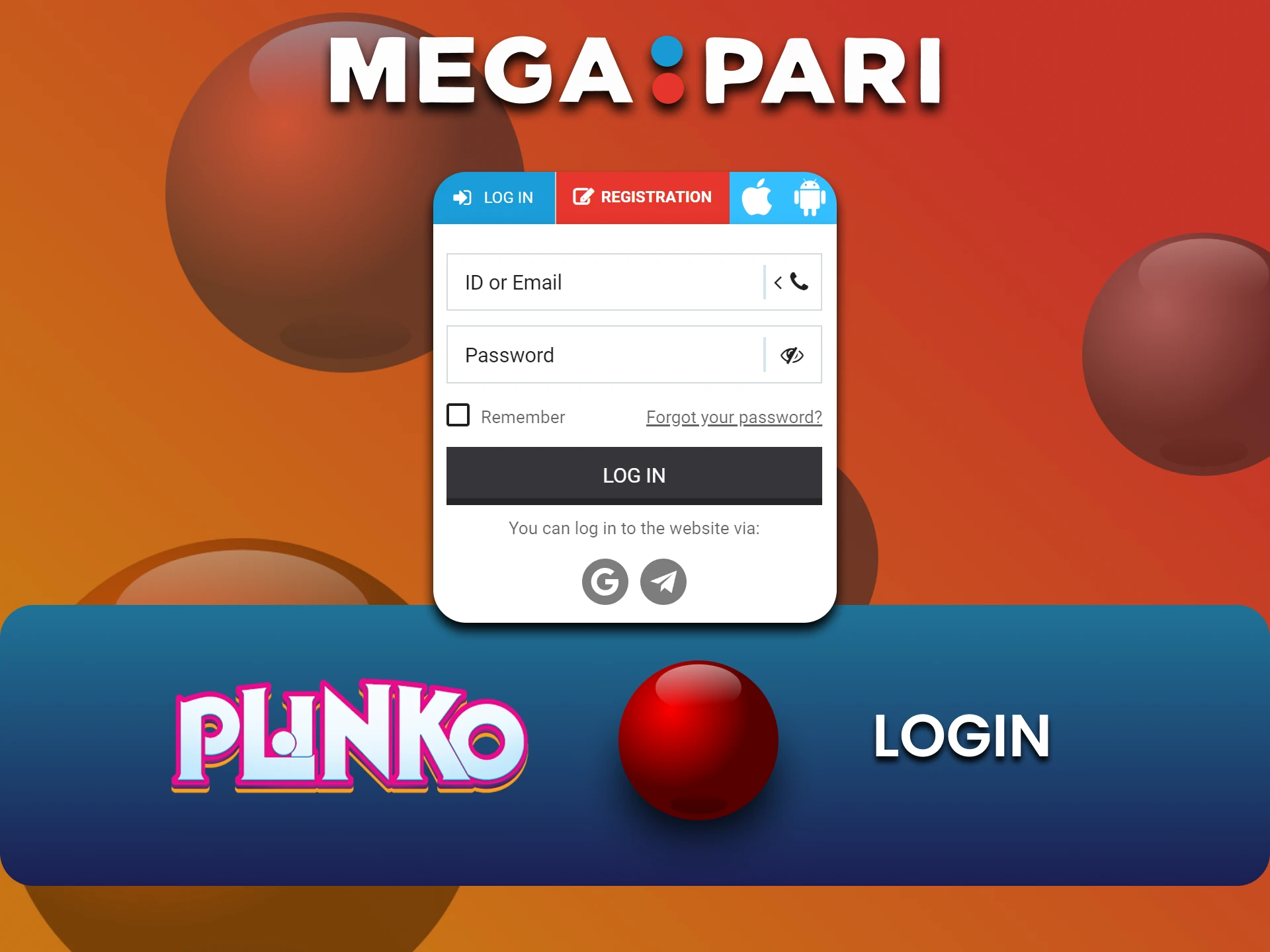 Plinko के लिए अपने Megapari खाते में साइन इन करें।