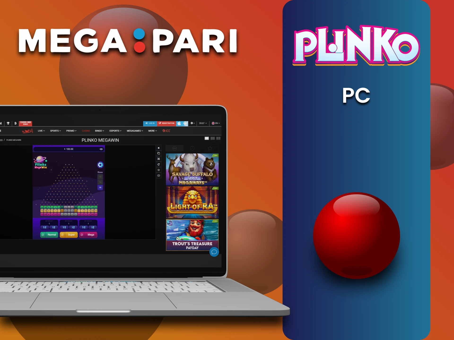 अपने PC पर Megapari पर Plinko खेलें।