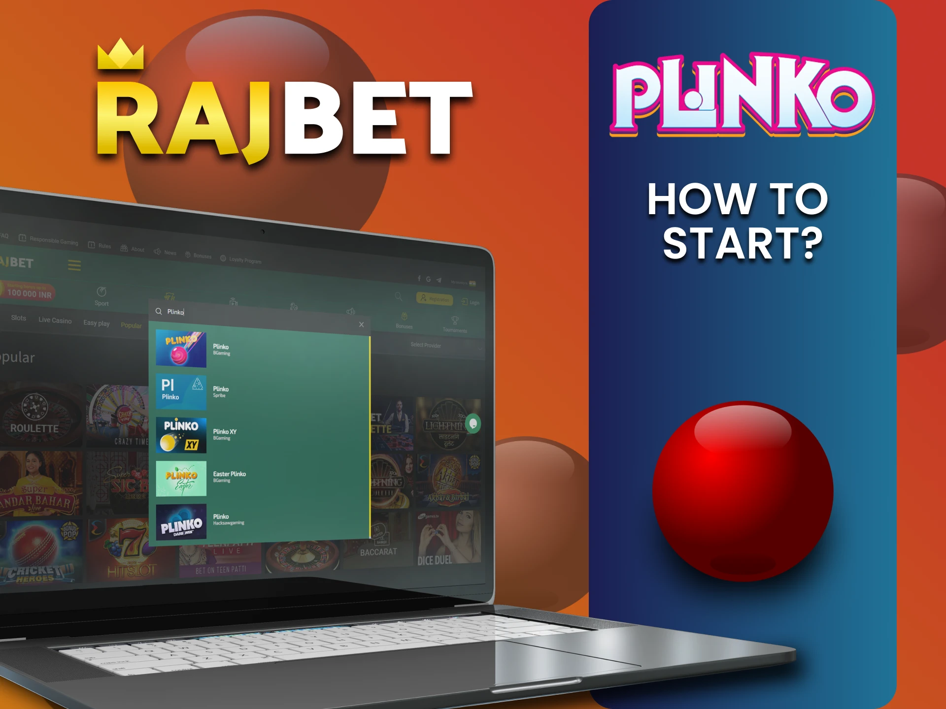 Plinko खेलने के लिए Rajbet के वांछित अनुभाग का चयन करें।
