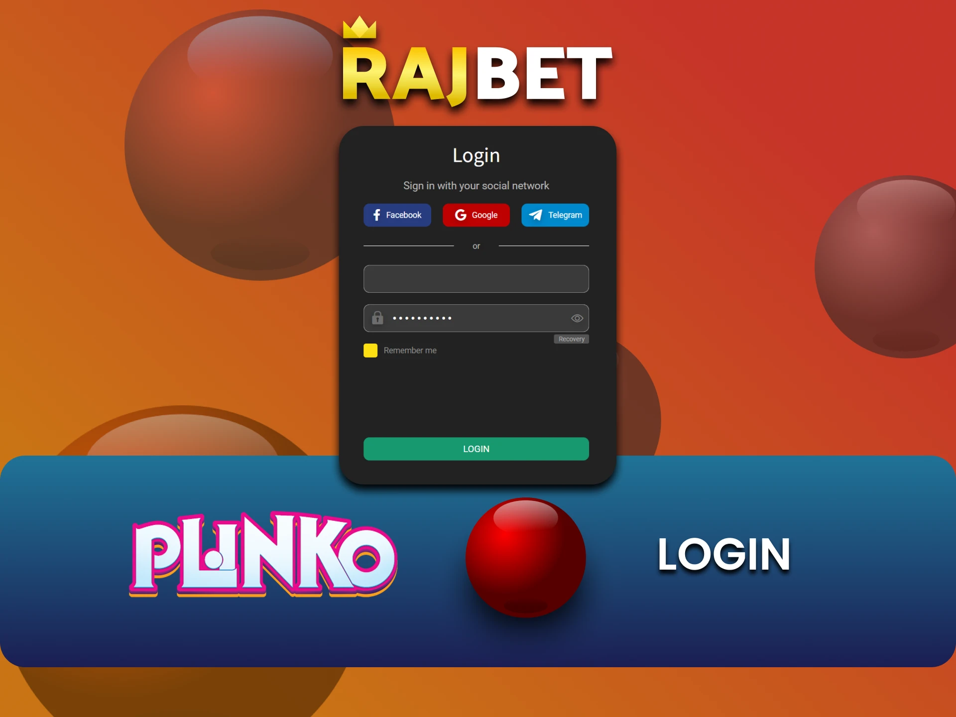 Plinko के लिए अपने Rajbet खाते में साइन इन करें।