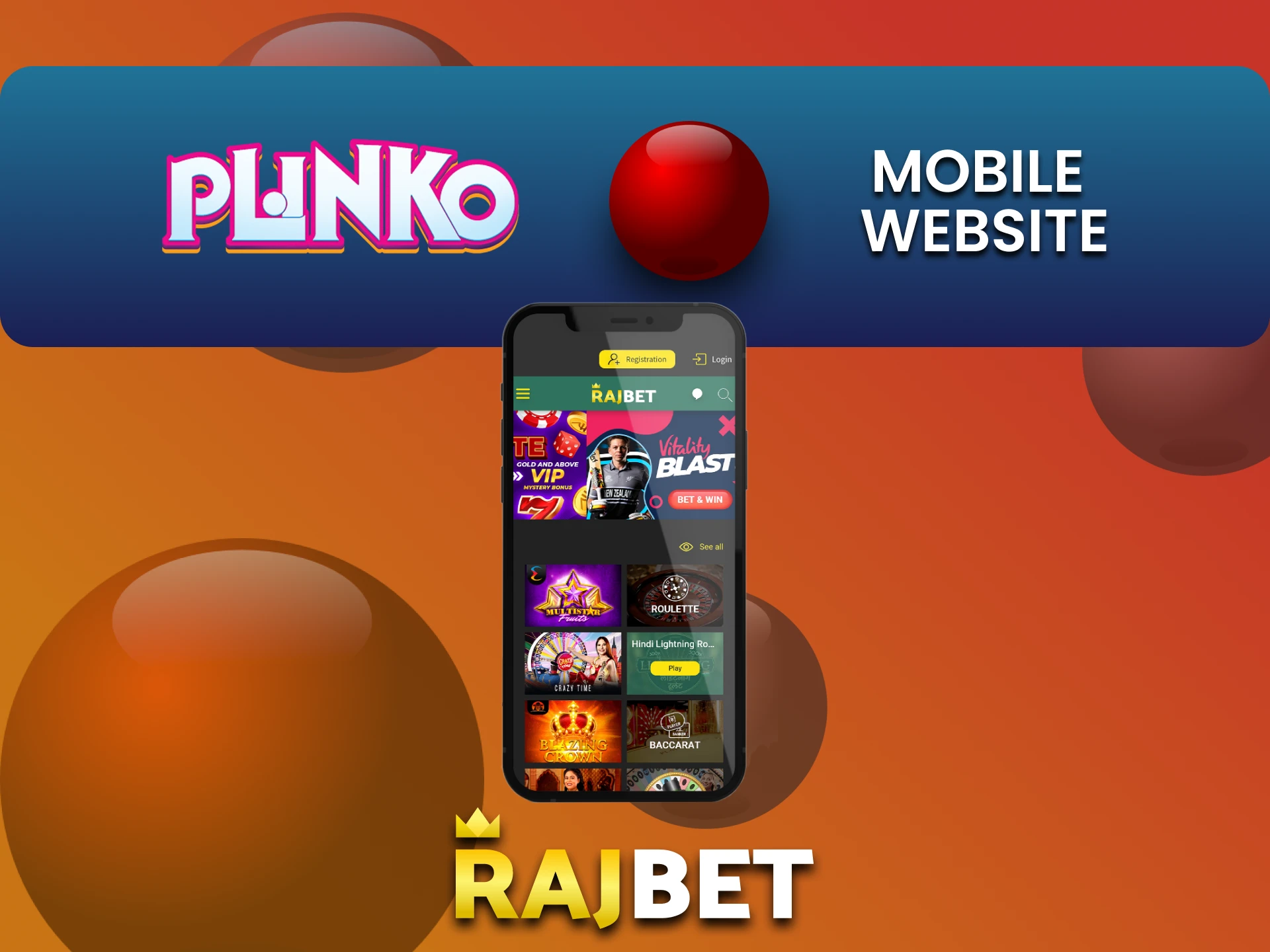 Plinko के लिए Rajbet वेबसाइट का मोबाइल संस्करण देखें।