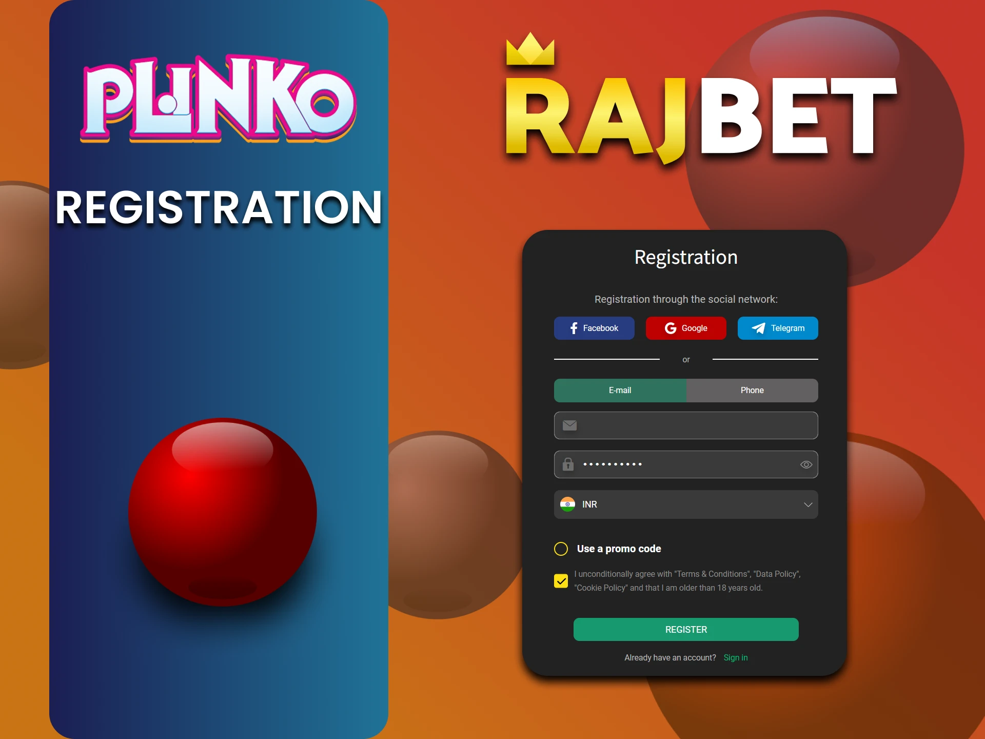 Plinko खेलने के लिए Rajbet पर पंजीकरण करें।