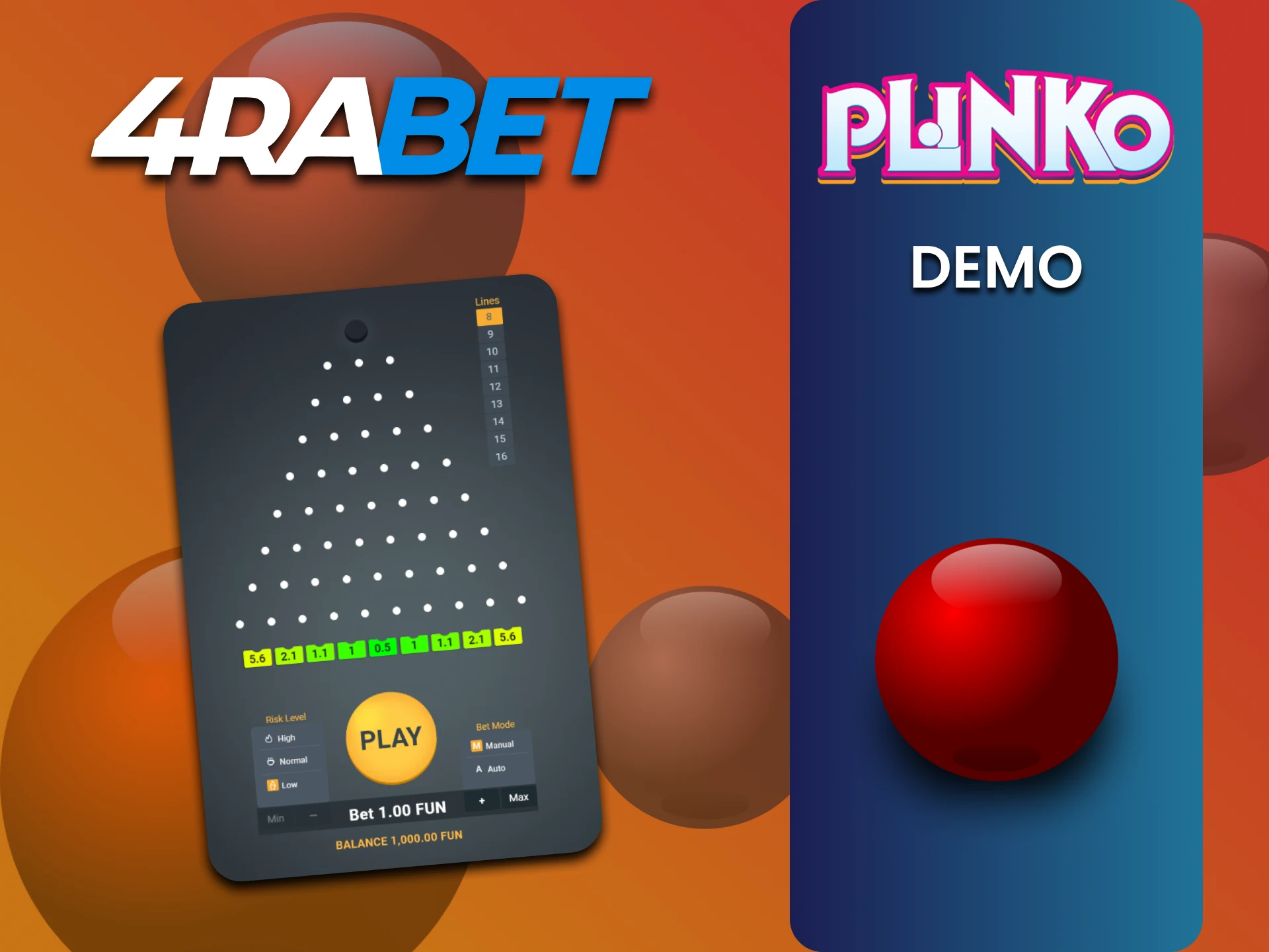 Train in the demo version of the Plinko game on 4rabet.