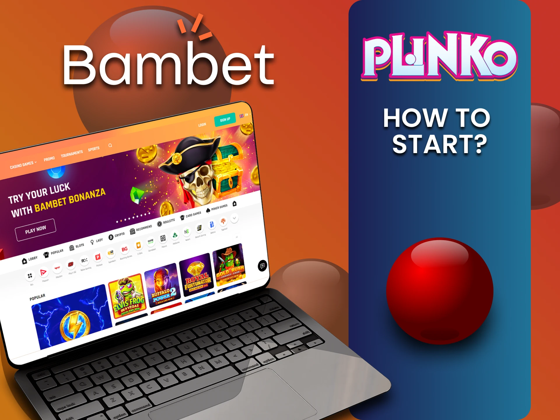 Bambet में Plinko के लिए इच्छित अनुभाग चुनें।