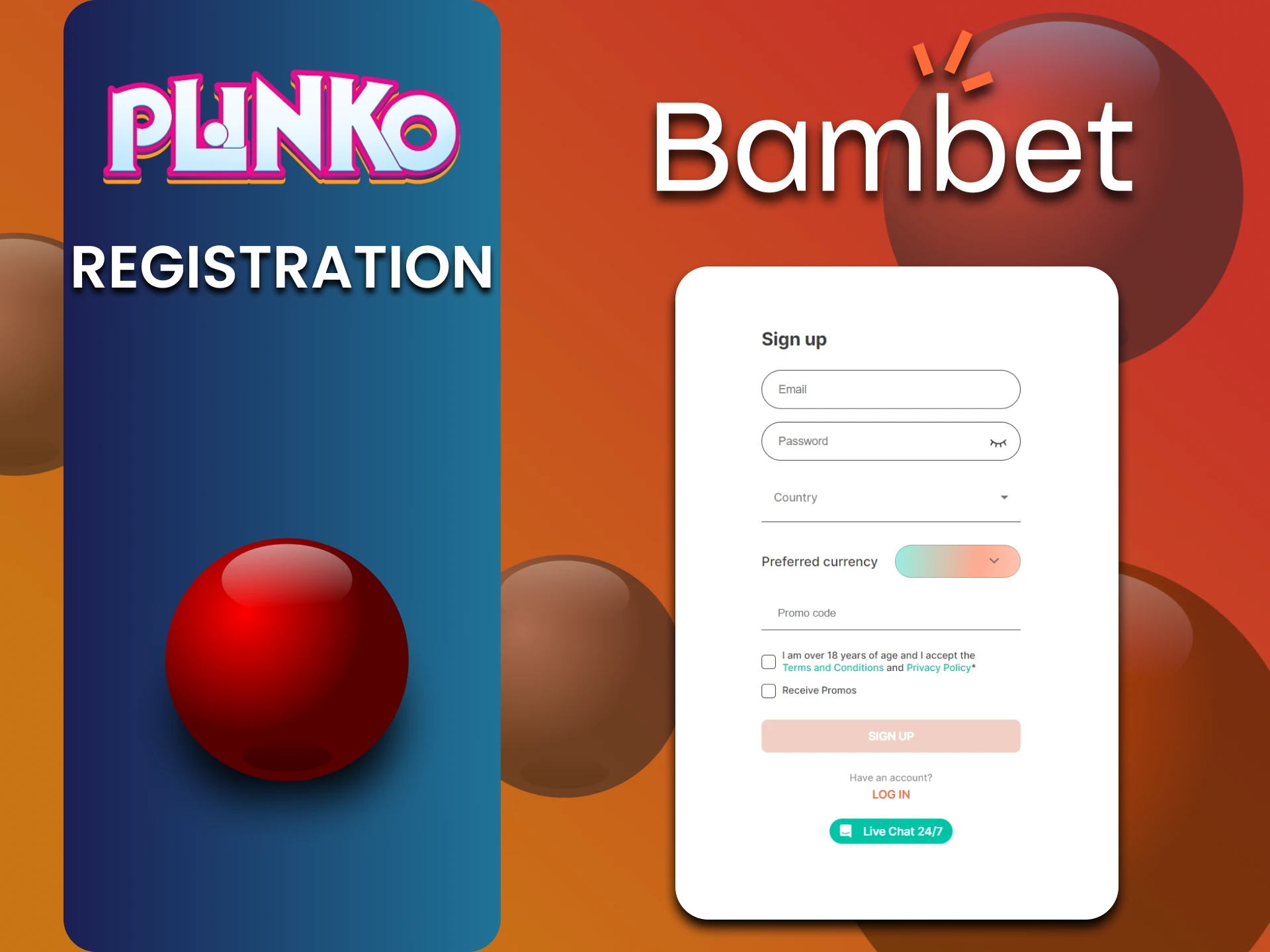 Plinko खेलने के लिए Bambet खाता बनाएँ।
