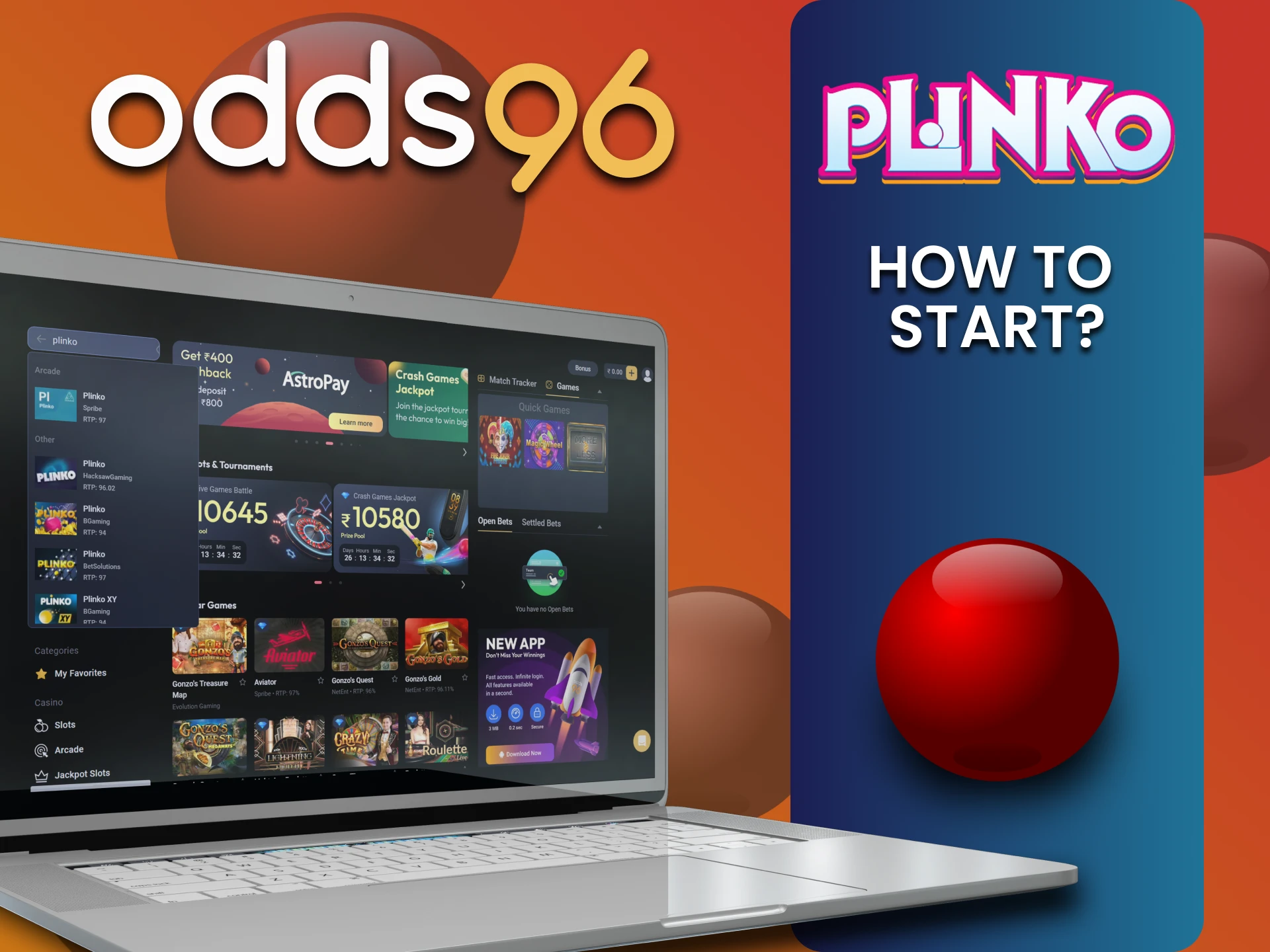 odds96 पर Plinko खेलने के लिए वह अनुभाग चुनें।