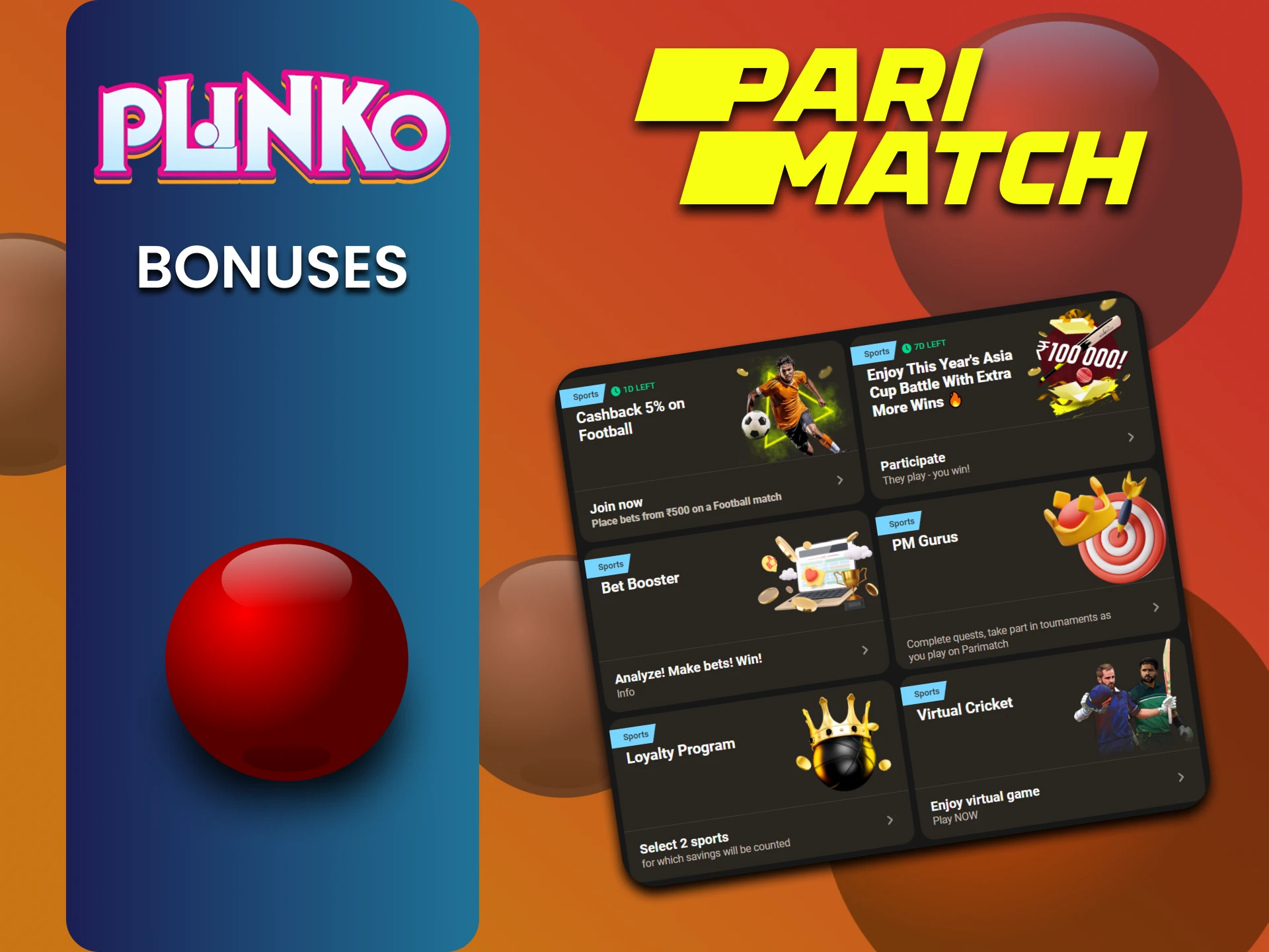 Parimatch Plinko खिलाड़ियों को बोनस देता है।