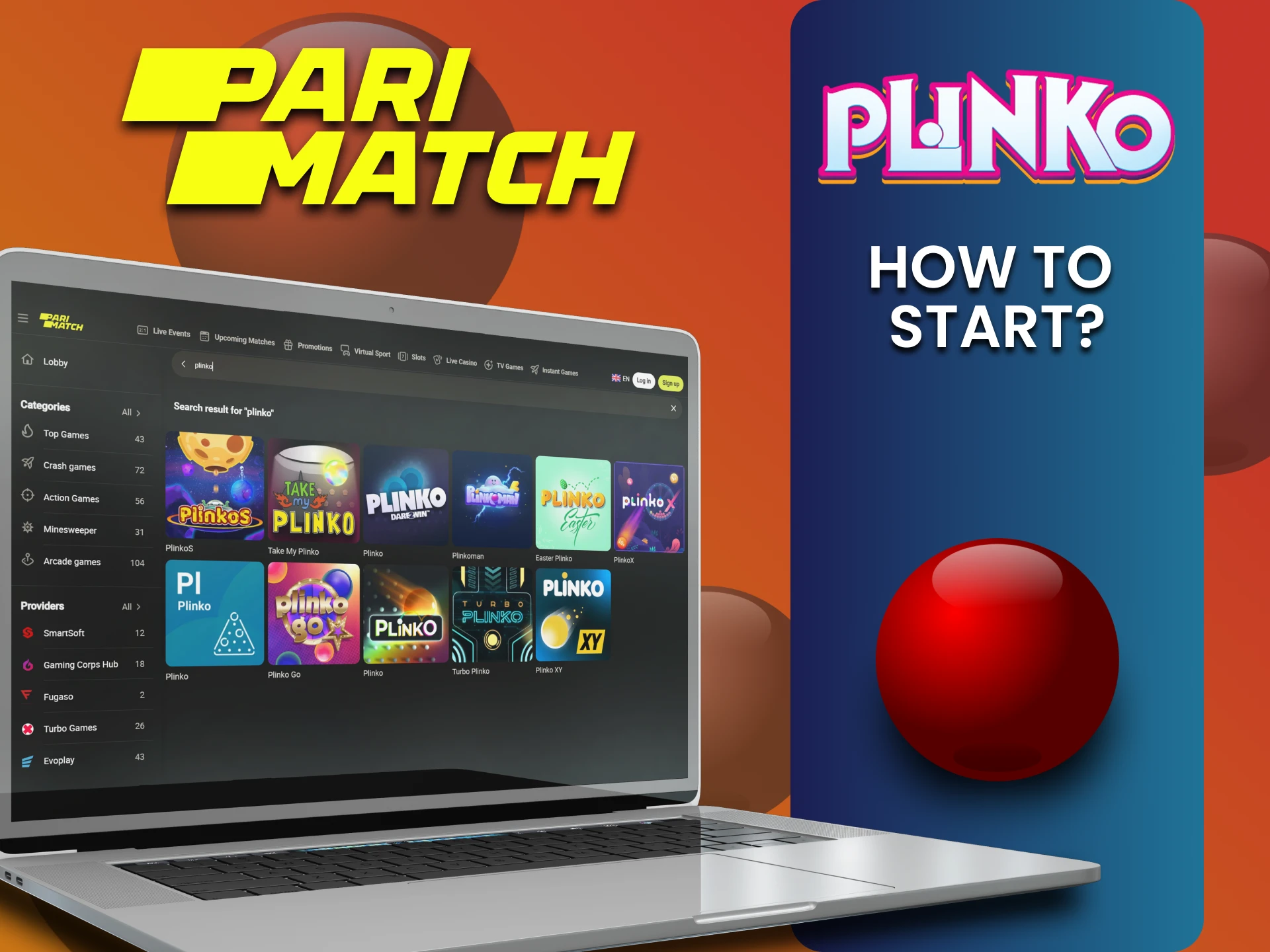 Plinko खेलने के लिए वांछित Parimatch अनुभाग चुनें।