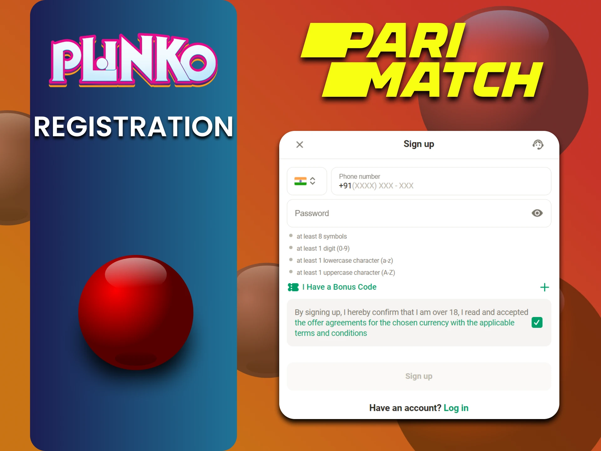 Plinko खेलने के लिए Parimatch पर पंजीकरण करें।