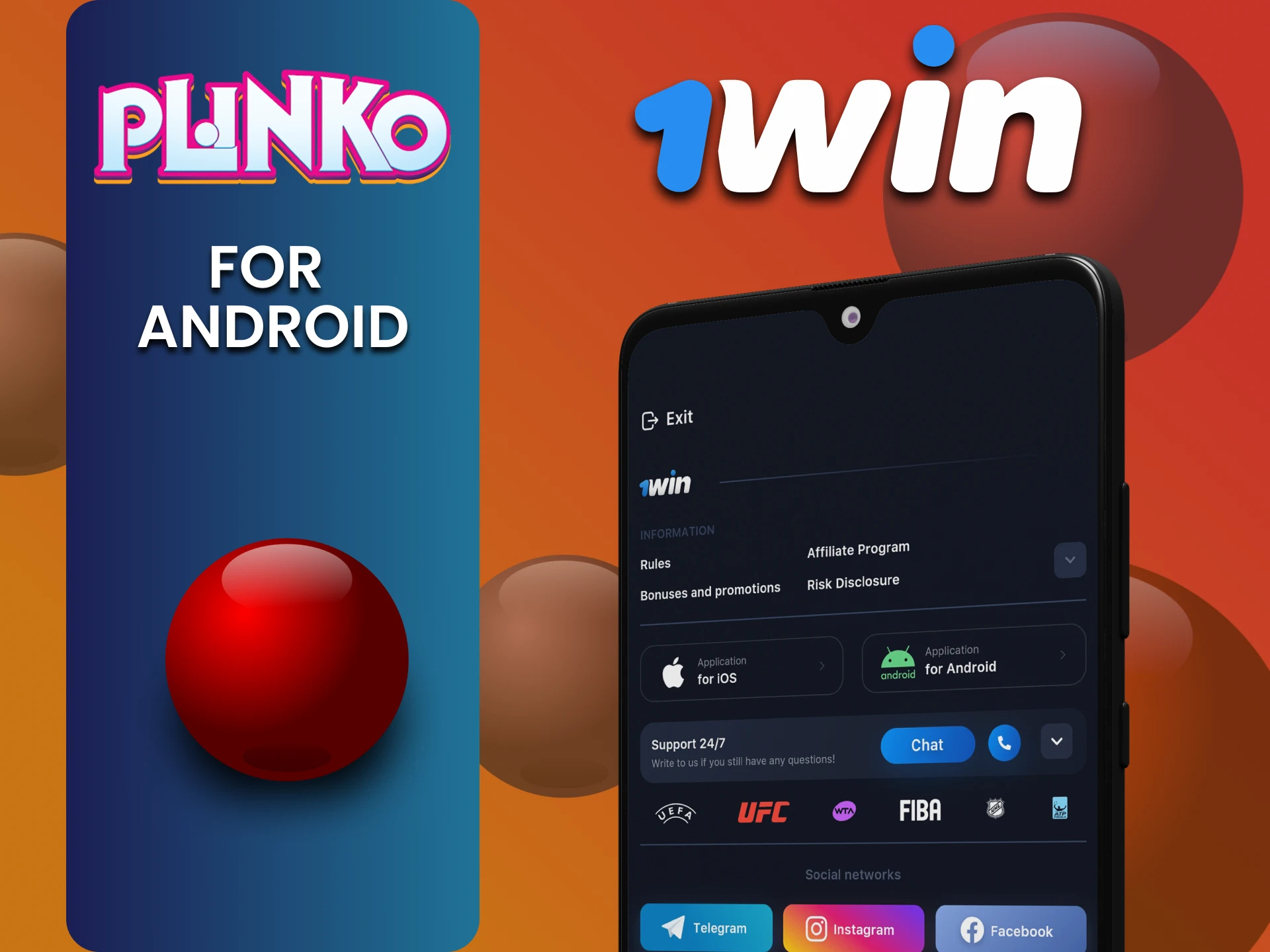 Plinko खेलने के लिए Android पर 1win ऐप डाउनलोड करें।