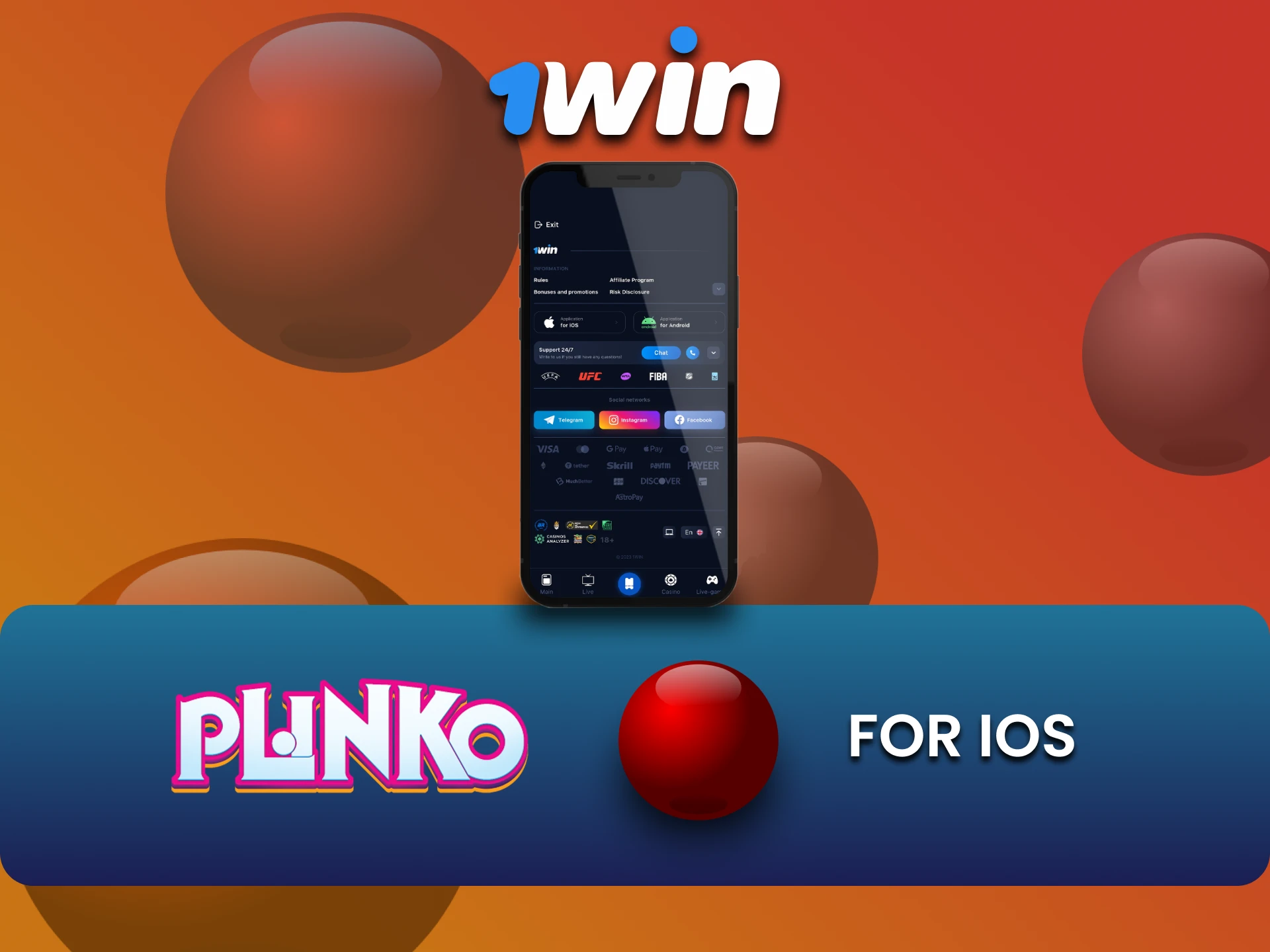 Plinko खेलने के लिए iOS पर 1win ऐप डाउनलोड करें।