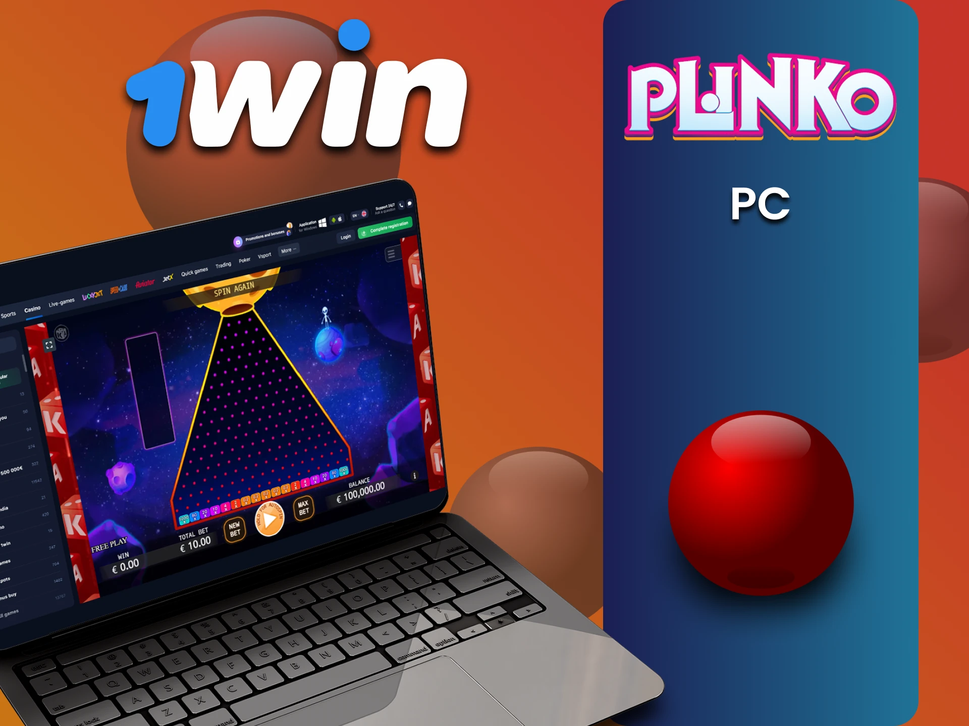 अपने पीसी पर 1win पर Plinko खेलें।