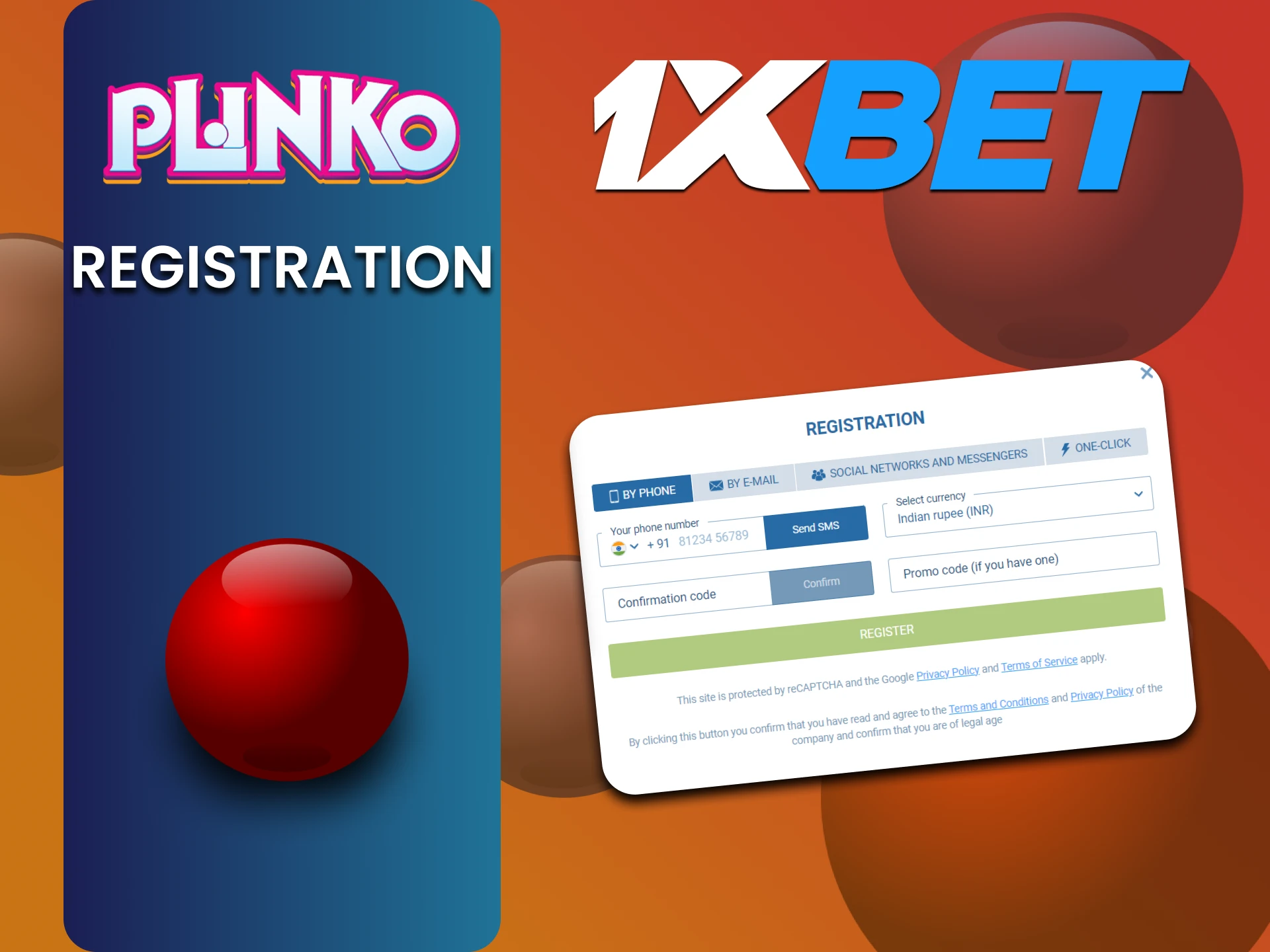 Register on 1xbet to play Plinko.