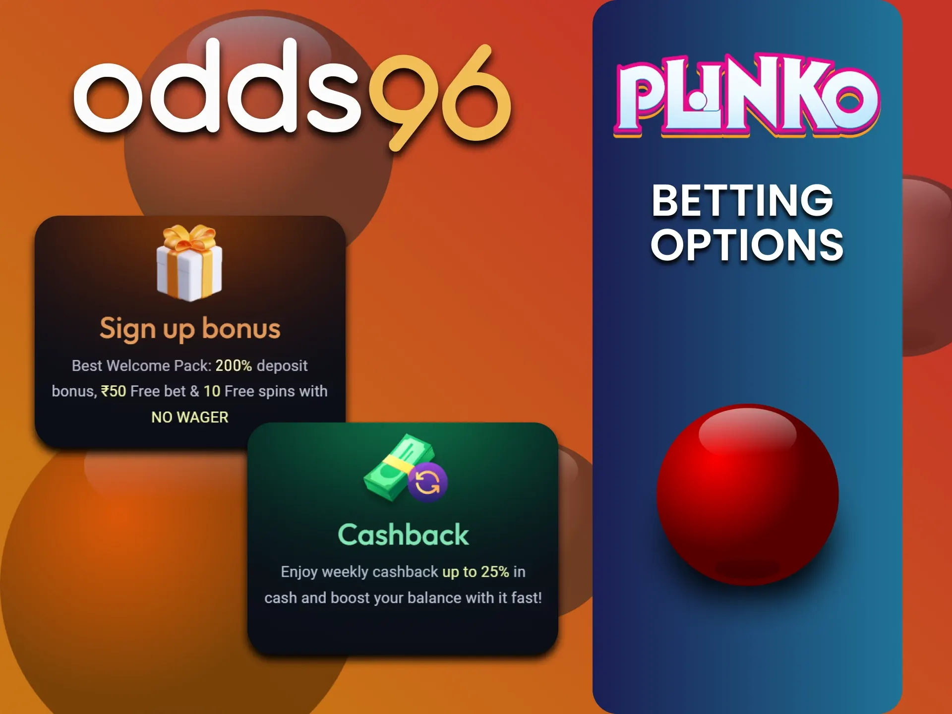 Odds96 Plinko खिलाड़ियों के लिए बोनस देता है।