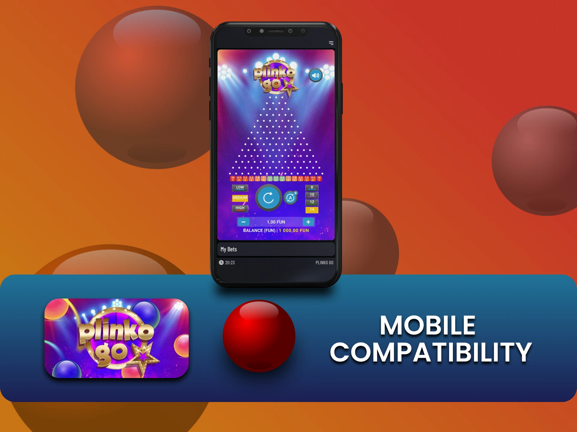 अपने स्मार्टफोन के माध्यम से Plinko Turbo खेलें।