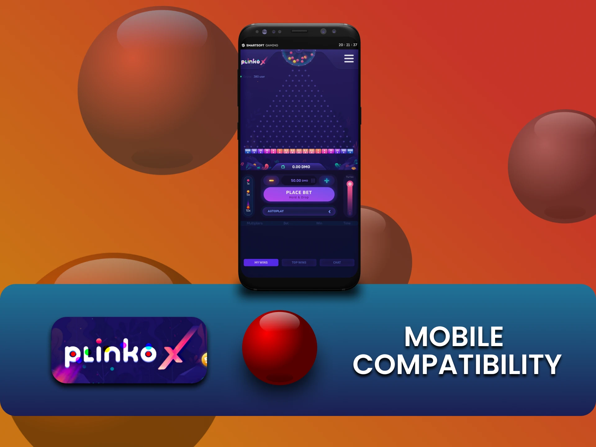 अपने फोन का उपयोग करके Plinko X खेलें।
