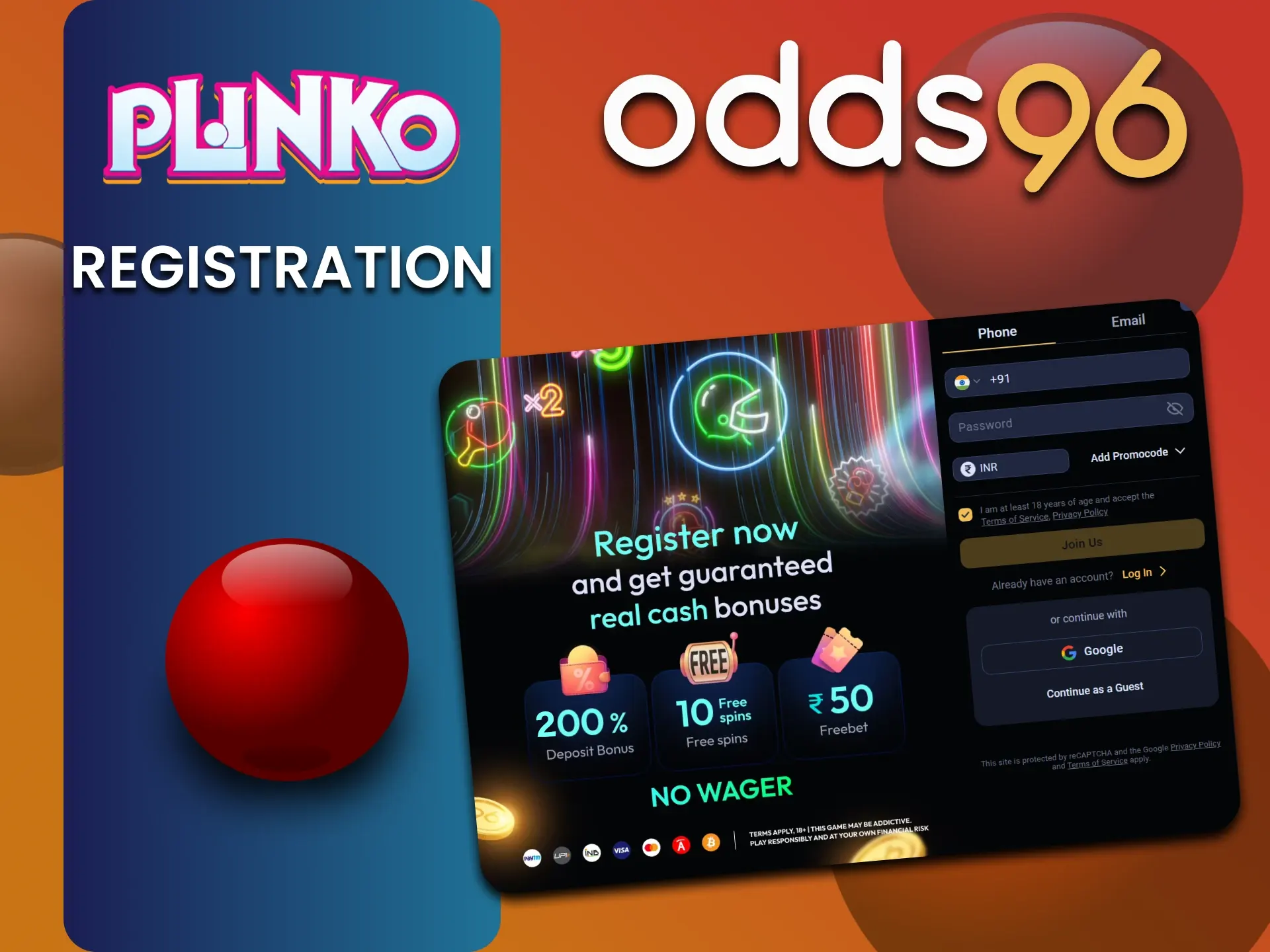 Plinko खेलने के लिए odds96 खाता बनाएं।