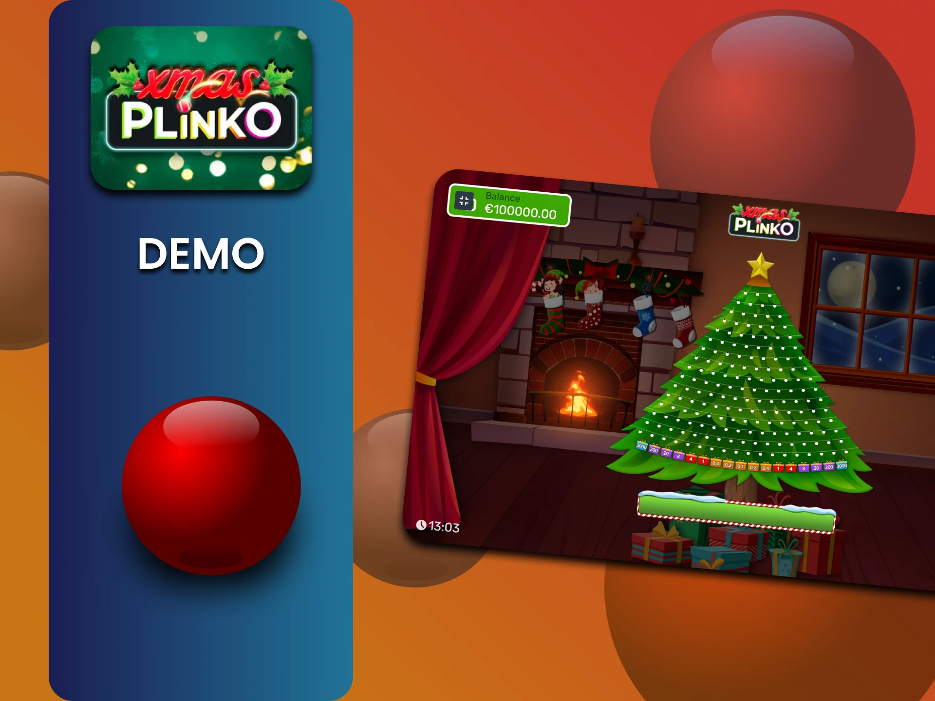 Plinko Xmas गेम के डेमो संस्करण में अभ्यास करें।