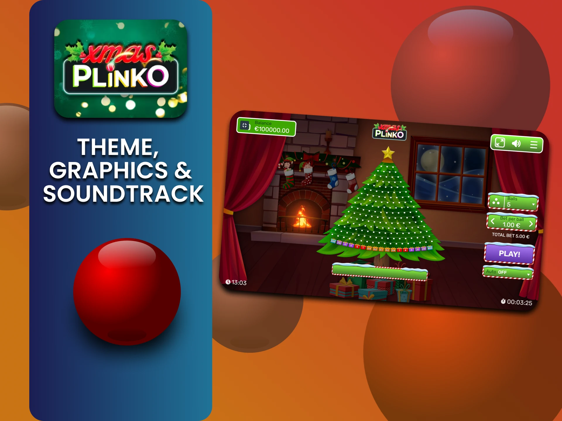 हम Plinko Xmas गेम के दृश्य भाग के बारे में बात करेंगे।