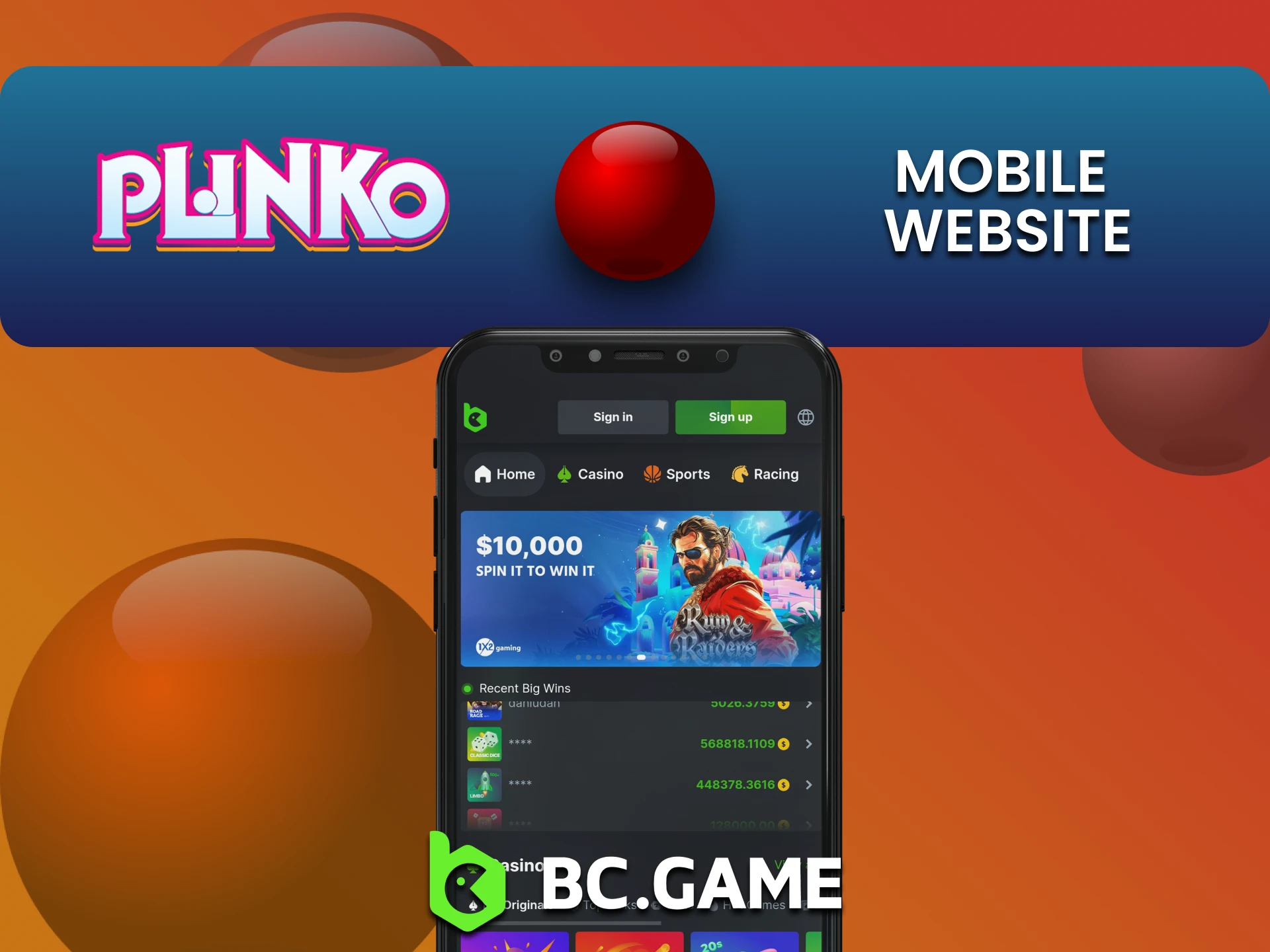 Plinko खेलने के लिए BCGame वेबसाइट के मोबाइल संस्करण पर जाएं।