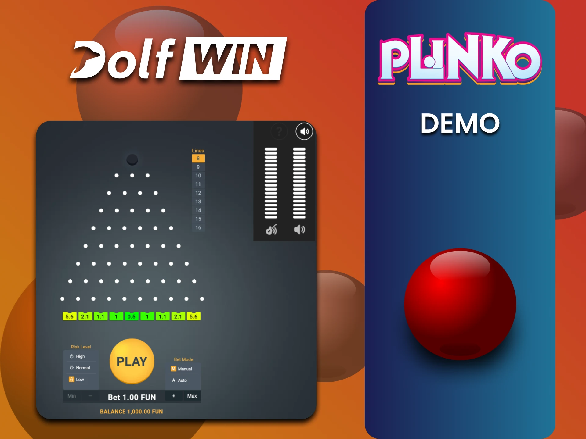 Dolfwin वेबसाइट पर Plinko गेम का डेमो संस्करण अभ्यास करें।