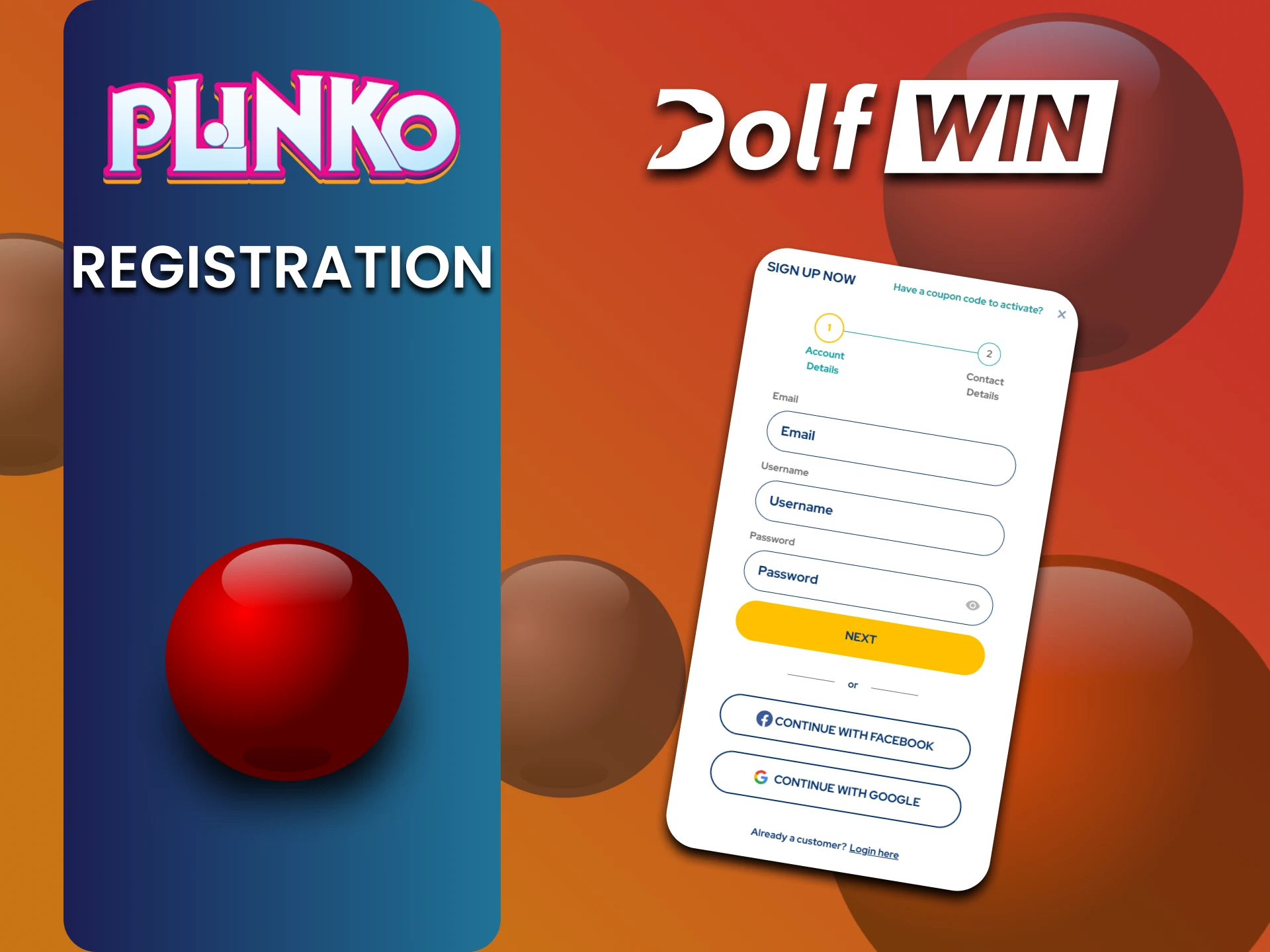 Plinko खेलने के लिए Dolfwin पर पंजीकरण करें।