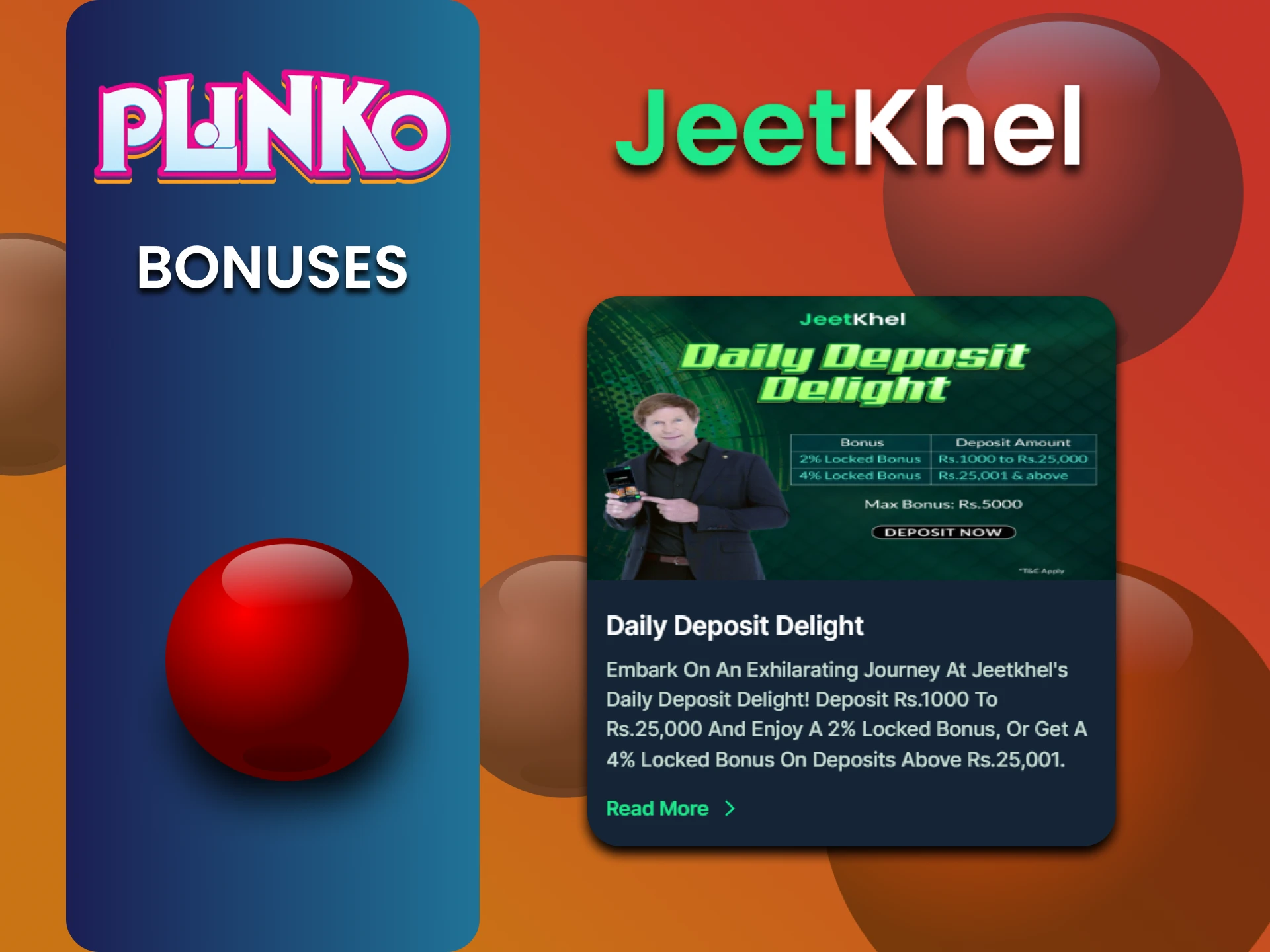 JeetKhel Plinko खेलने के लिए बोनस देता है।