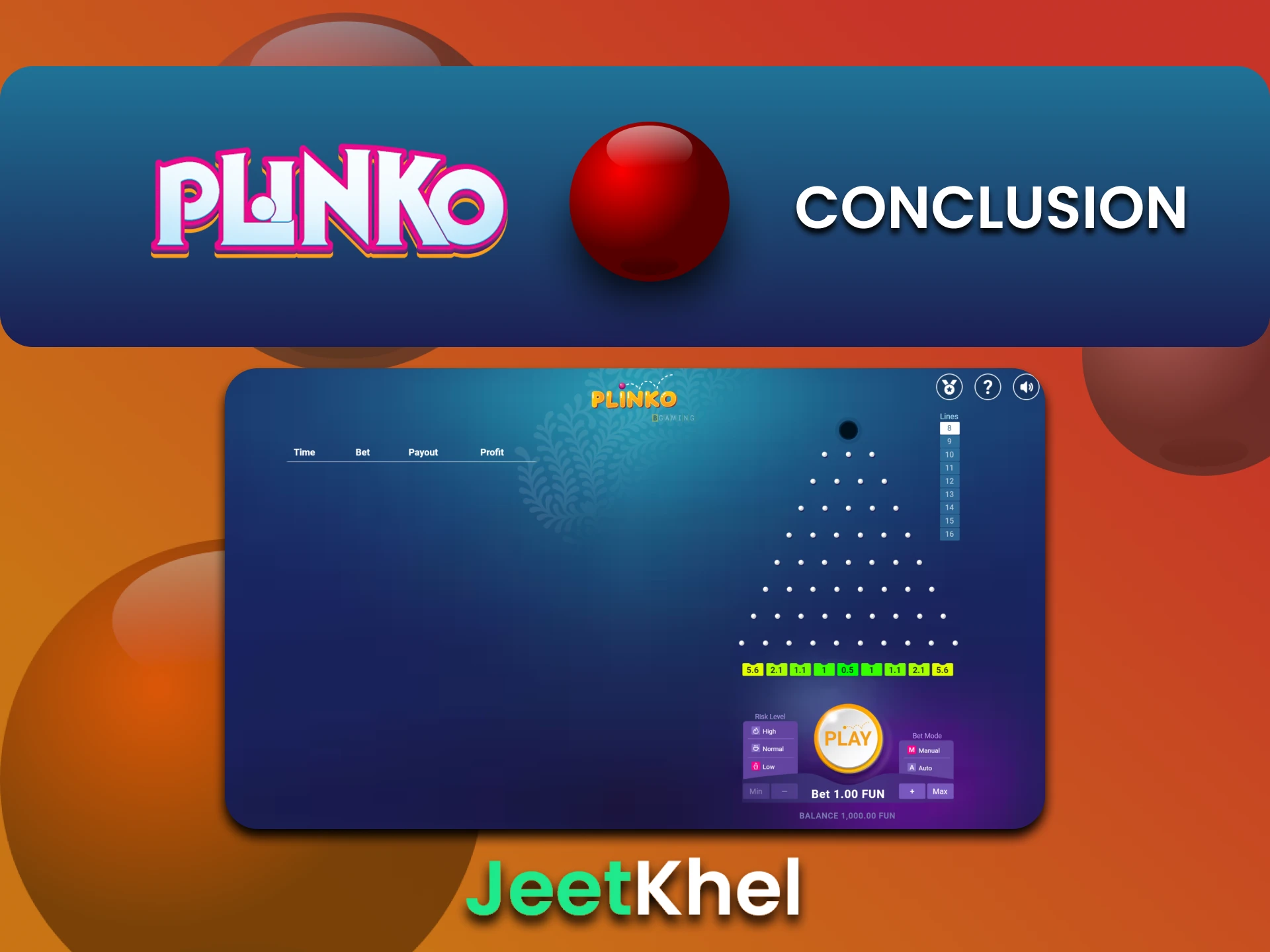 Plinko खेलने के लिए JeetKhel आदर्श है।