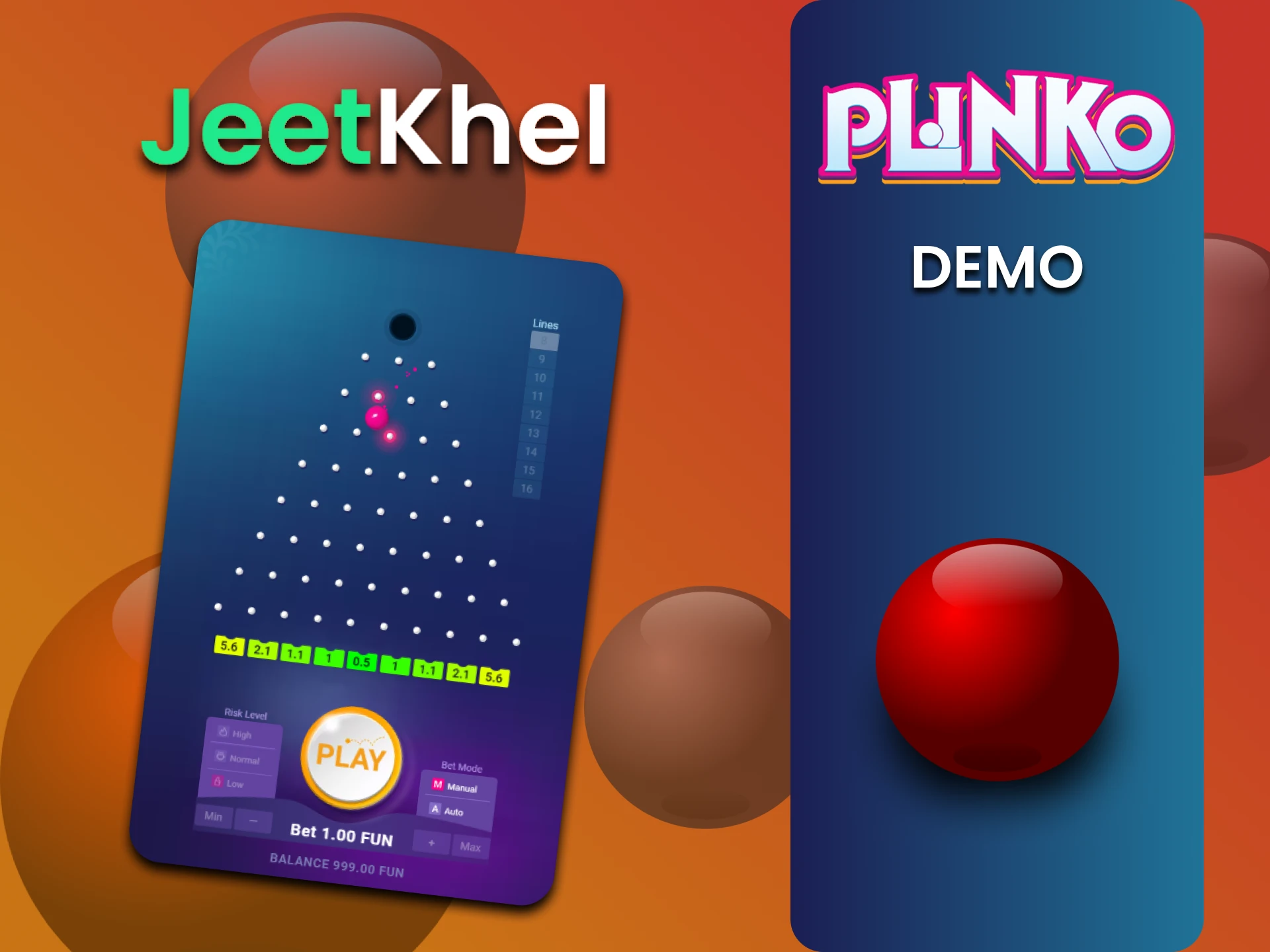 आप JeetKhel वेबसाइट पर Plinko गेम के डेमो संस्करण में अभ्यास कर सकते हैं।