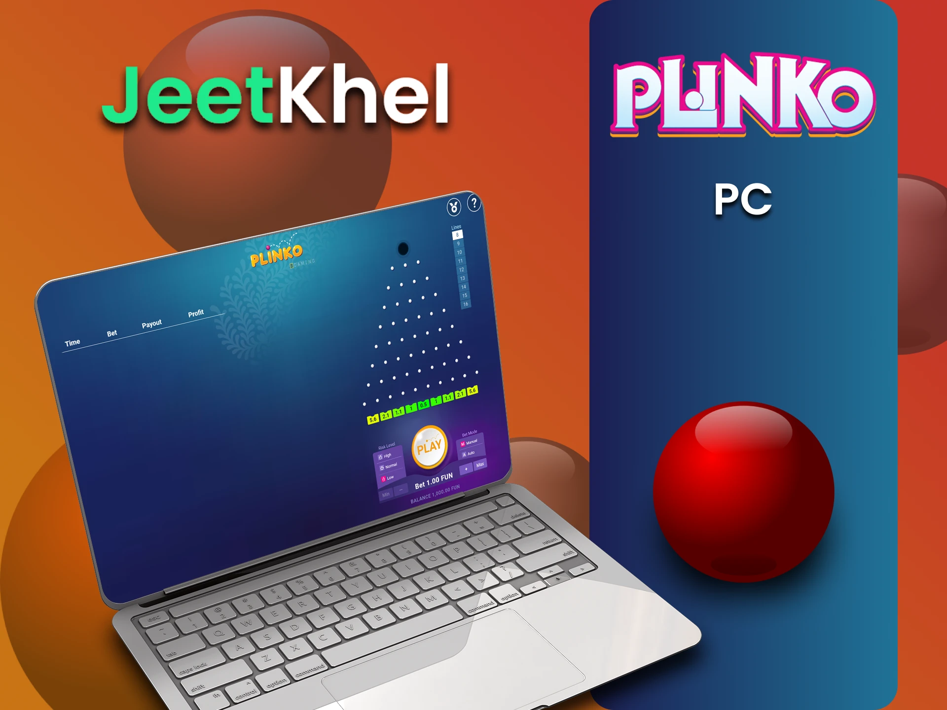 JeetKhel वेबसाइट पर पीसी के माध्यम से Plinko खेलें।