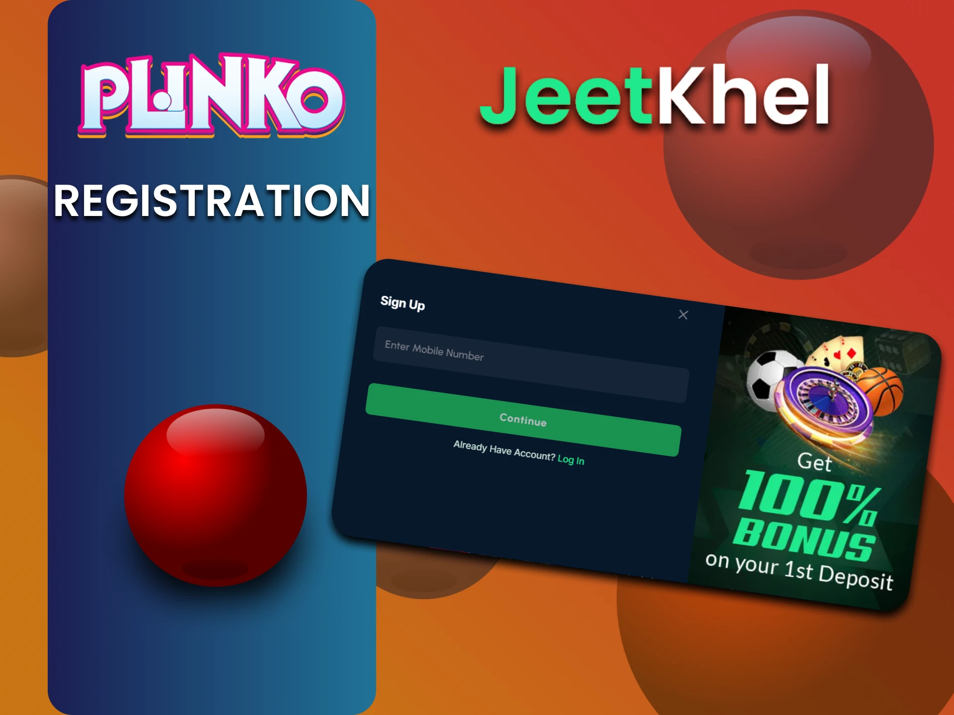 Plinko खेलने के लिए JeetKhel वेबसाइट पर पंजीकरण करें।