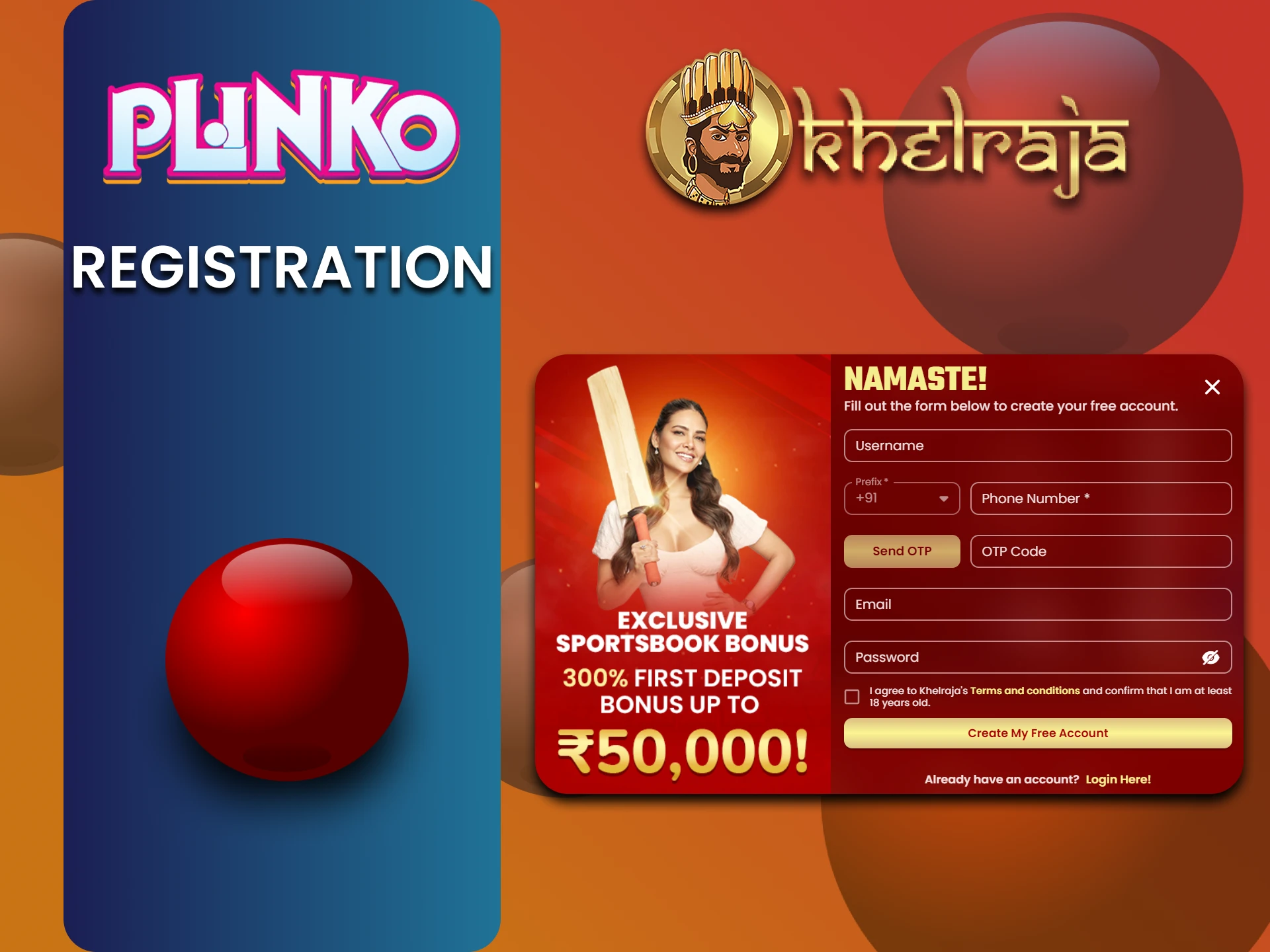 Plinko खेलने के लिए Khelraja पर पंजीकरण प्रक्रिया पूरी करें।
