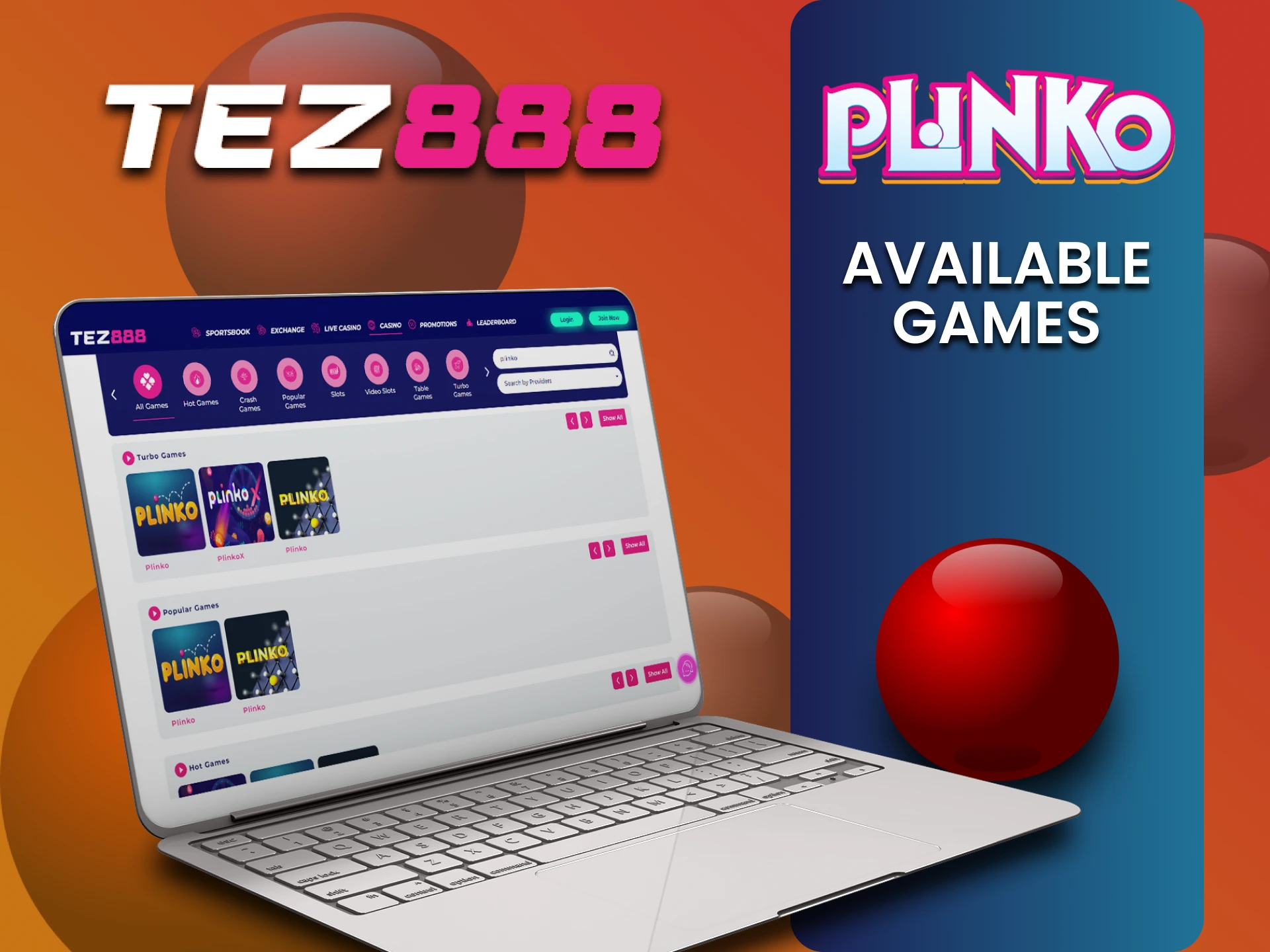 Tez888 पर Plinko गेम का अपना संस्करण चुनें।
