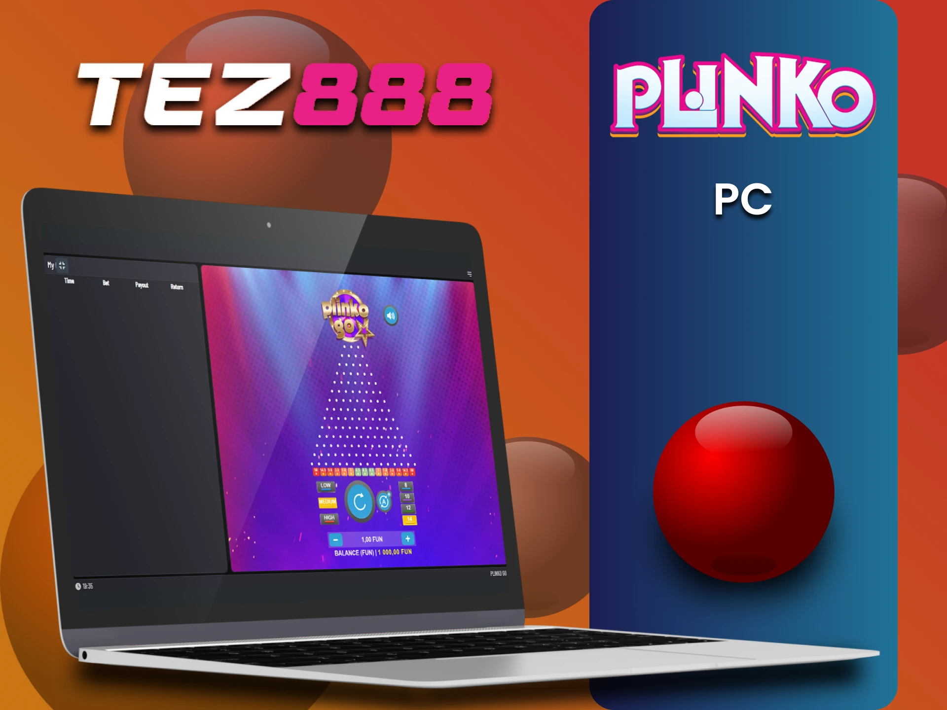 अपने पीसी का उपयोग करके Tez888 पर Plinko खेलें।