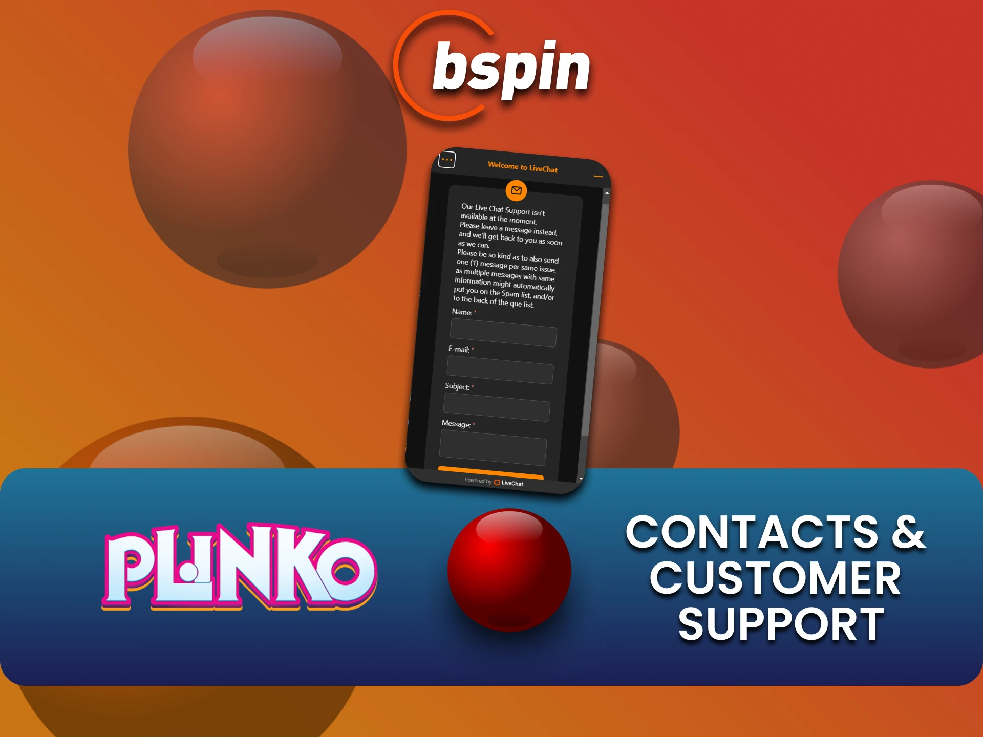 Plinko से संबंधित प्रश्नों के लिए Bspin टीम से संपर्क करने का अपना तरीका चुनें।