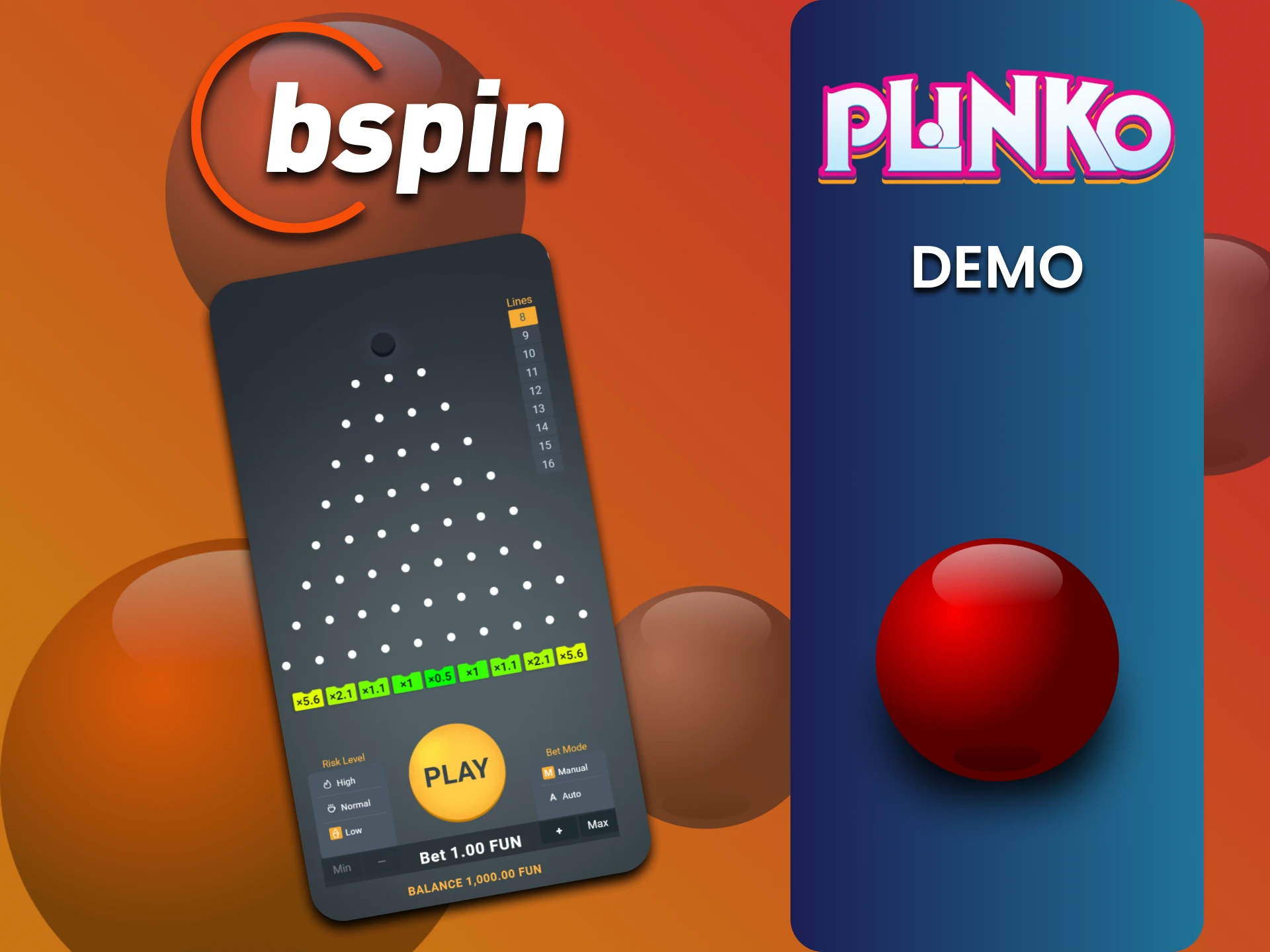 Bspin पर Plinko का डेमो संस्करण प्रशिक्षण के लिए आदर्श है।