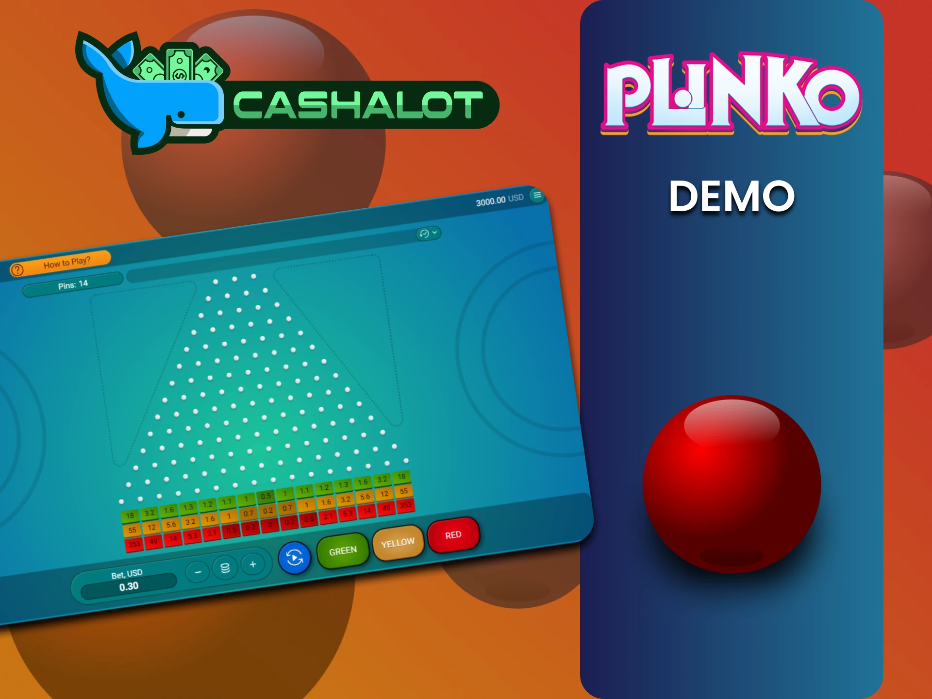 Cashalot वेबसाइट पर Plinko गेम का डेमो वर्शन अभ्यास के लिए खेलें।