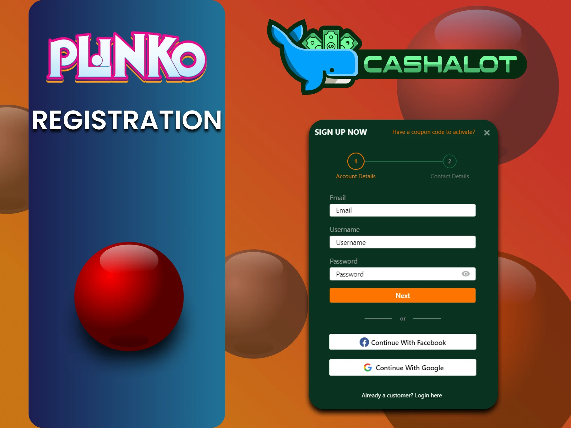 Cashalot पर खाता बनाएं और Plinko खेलें।