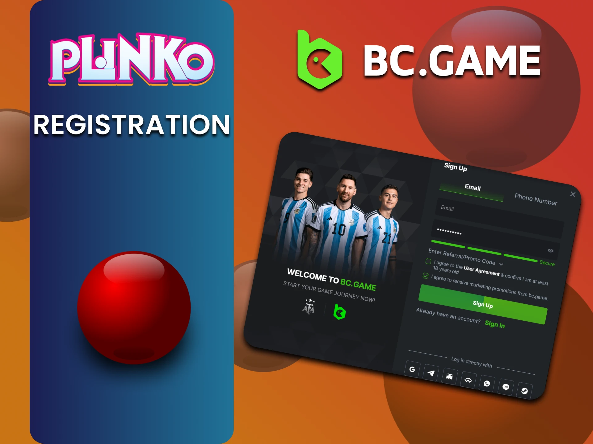 Plinko खेलने के लिए BC Game पंजीकरण प्रक्रिया पूरी करें।