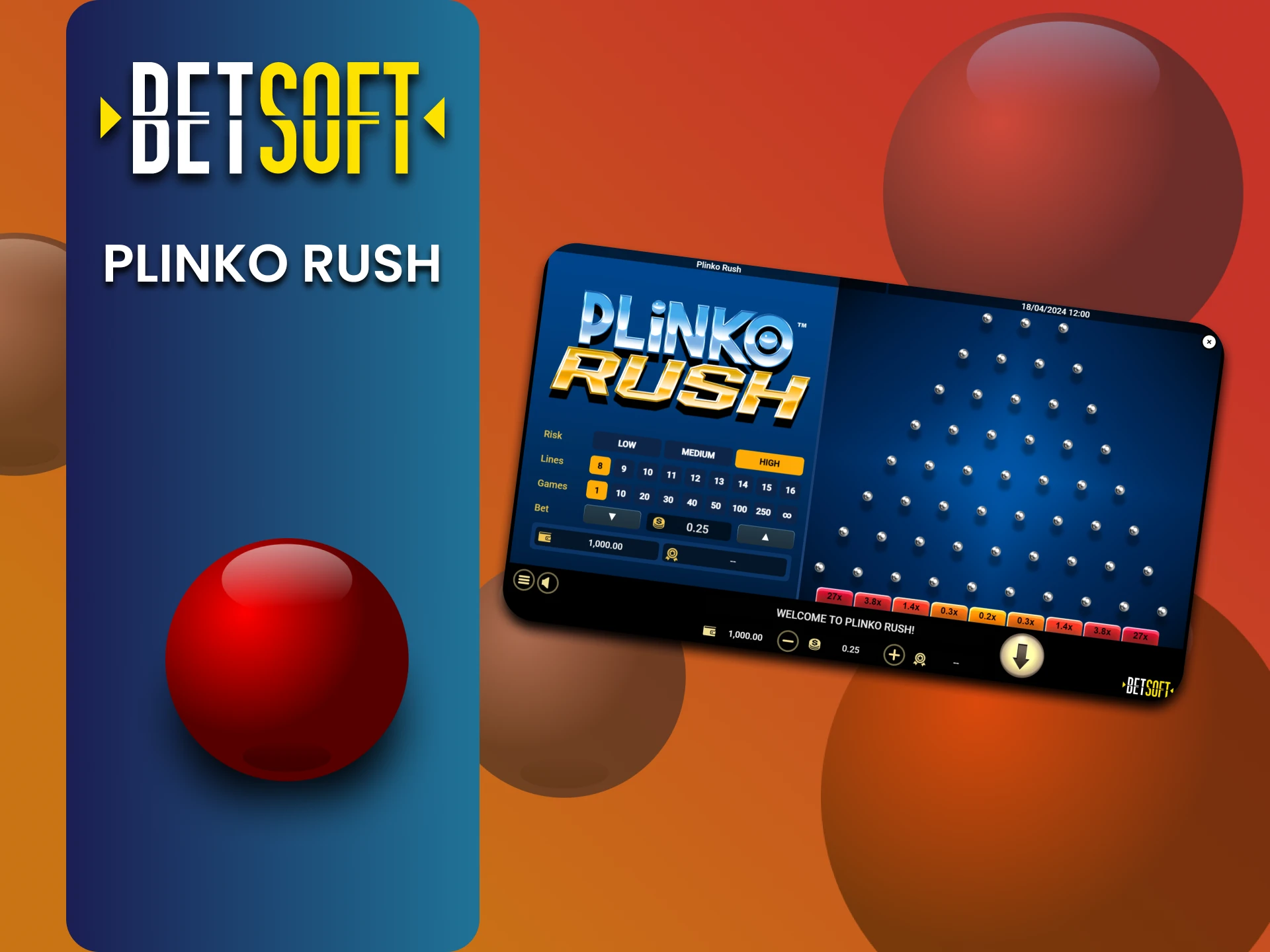 Betsoft प्रदाता से Plinko Rush गेम आज़माएं।