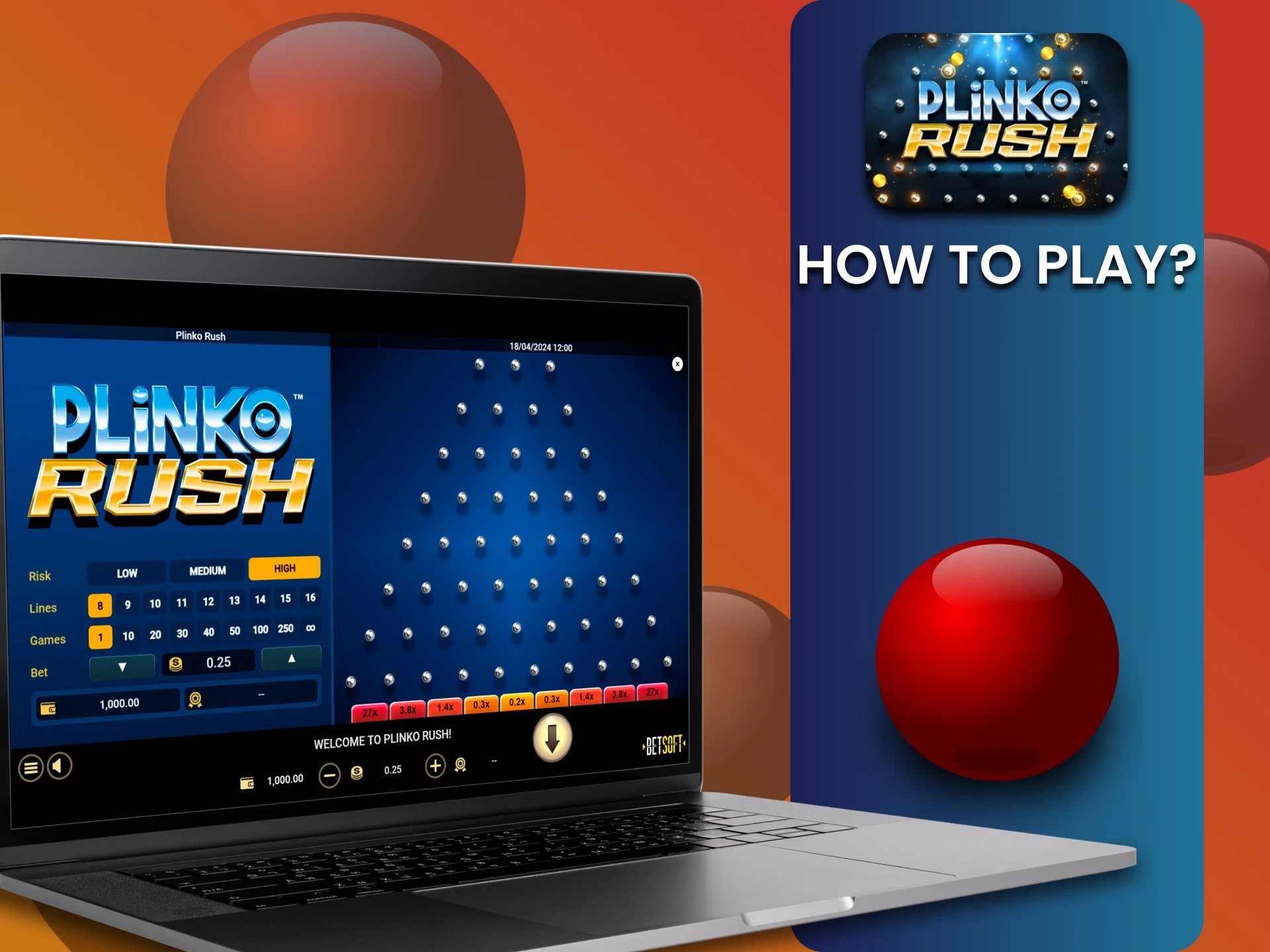 कैसीनो सेक्शन में Plinko Rush चुनें।