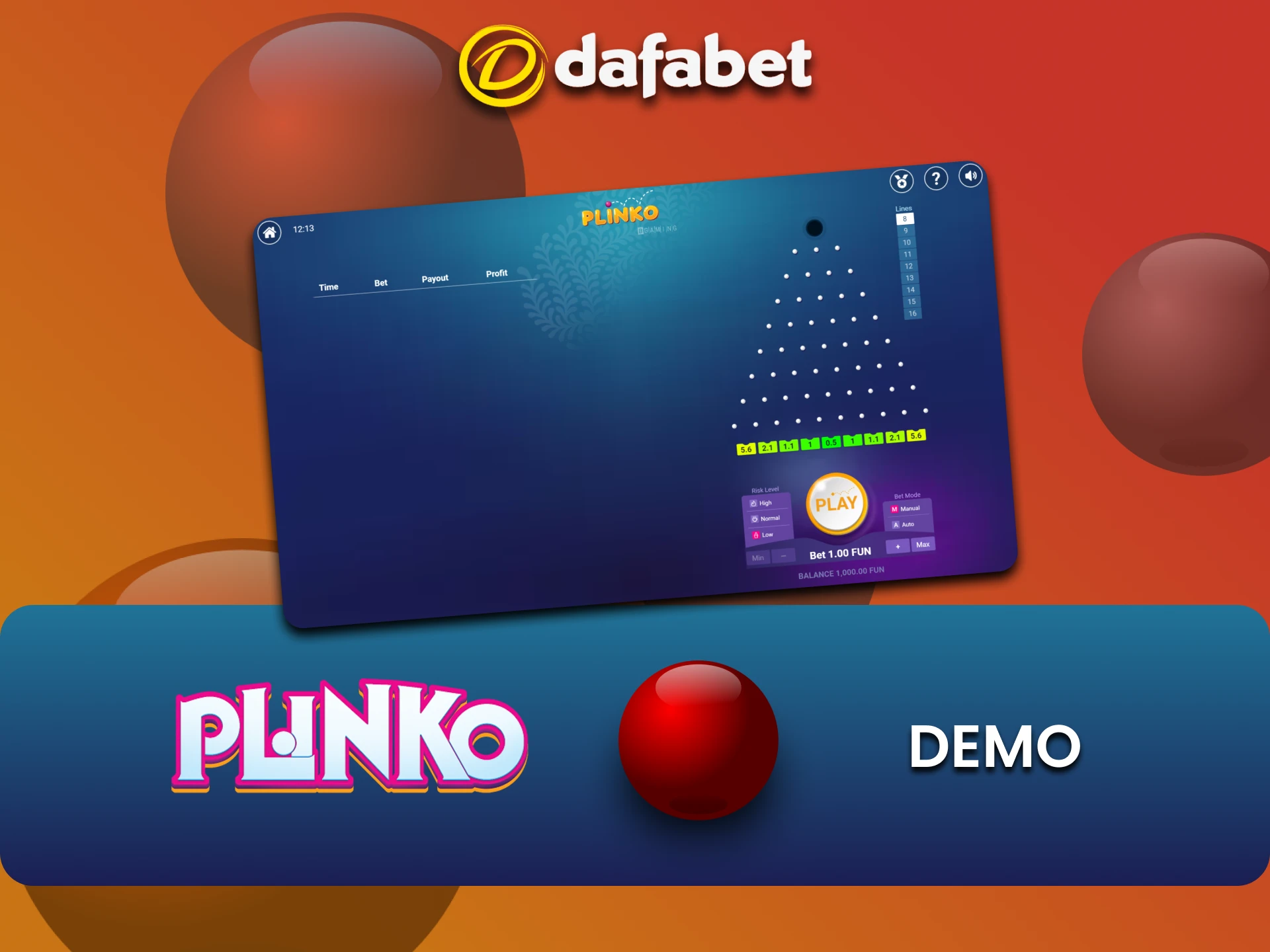 Dafabet पर Plinko गेम के डेमो संस्करण में अभ्यास करें।