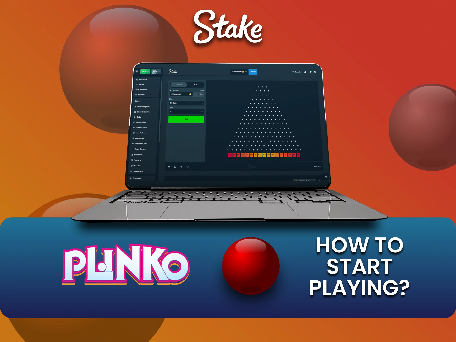 Stake पर Plinko खेलने के लिए कैसीनो सेक्शन में जाएं।