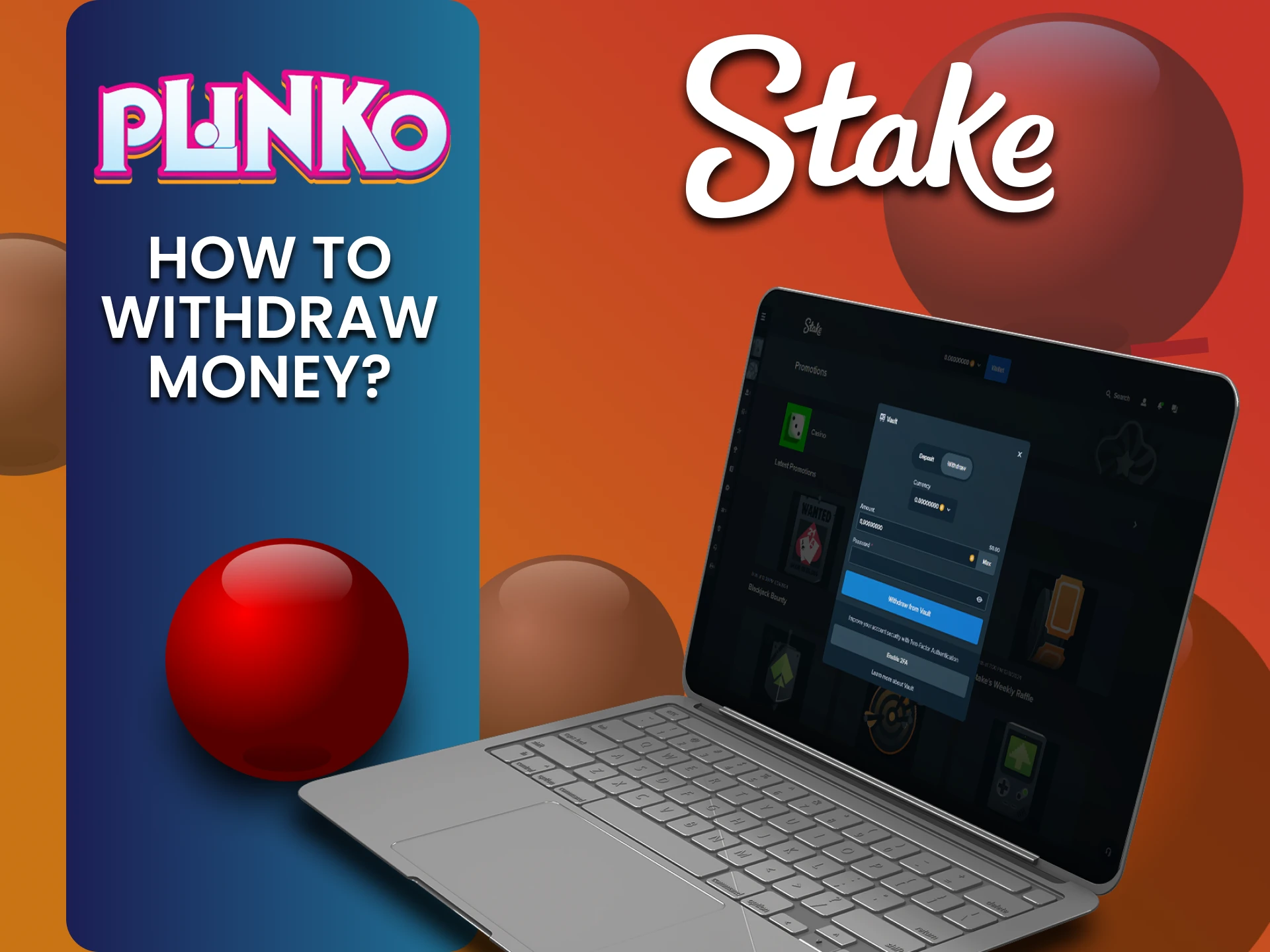 Stake वेबसाइट पर Plinko खेलने के लिए निकासी विधि चुनें।