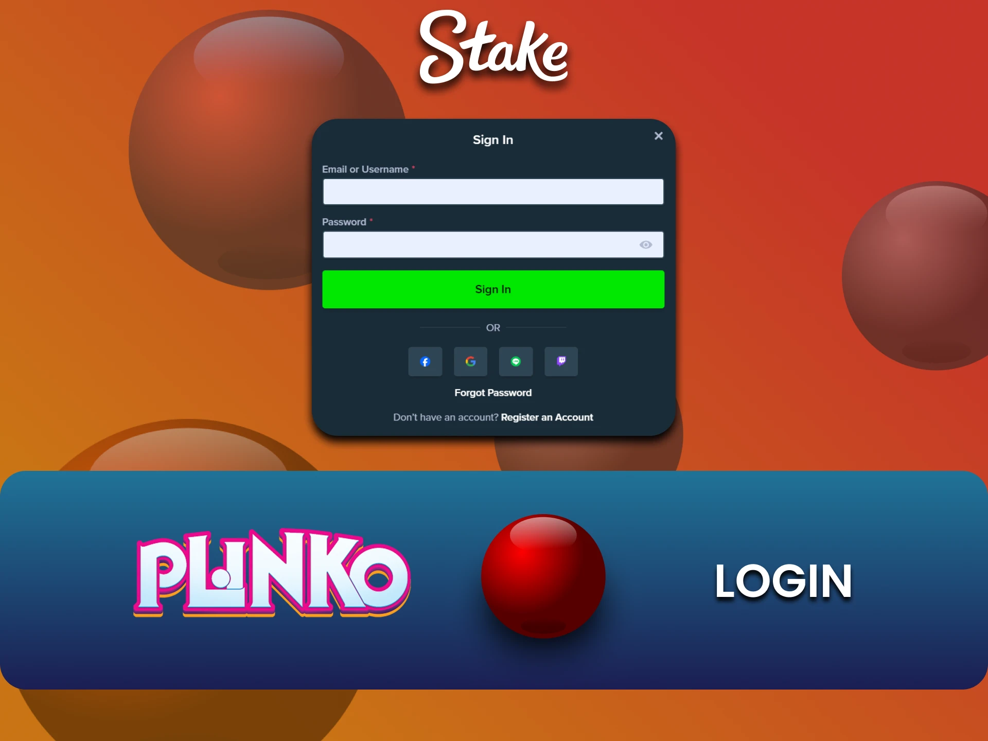 Plinko खेलने के लिए अपने व्यक्तिगत Stake खाते में लॉगिन करें।