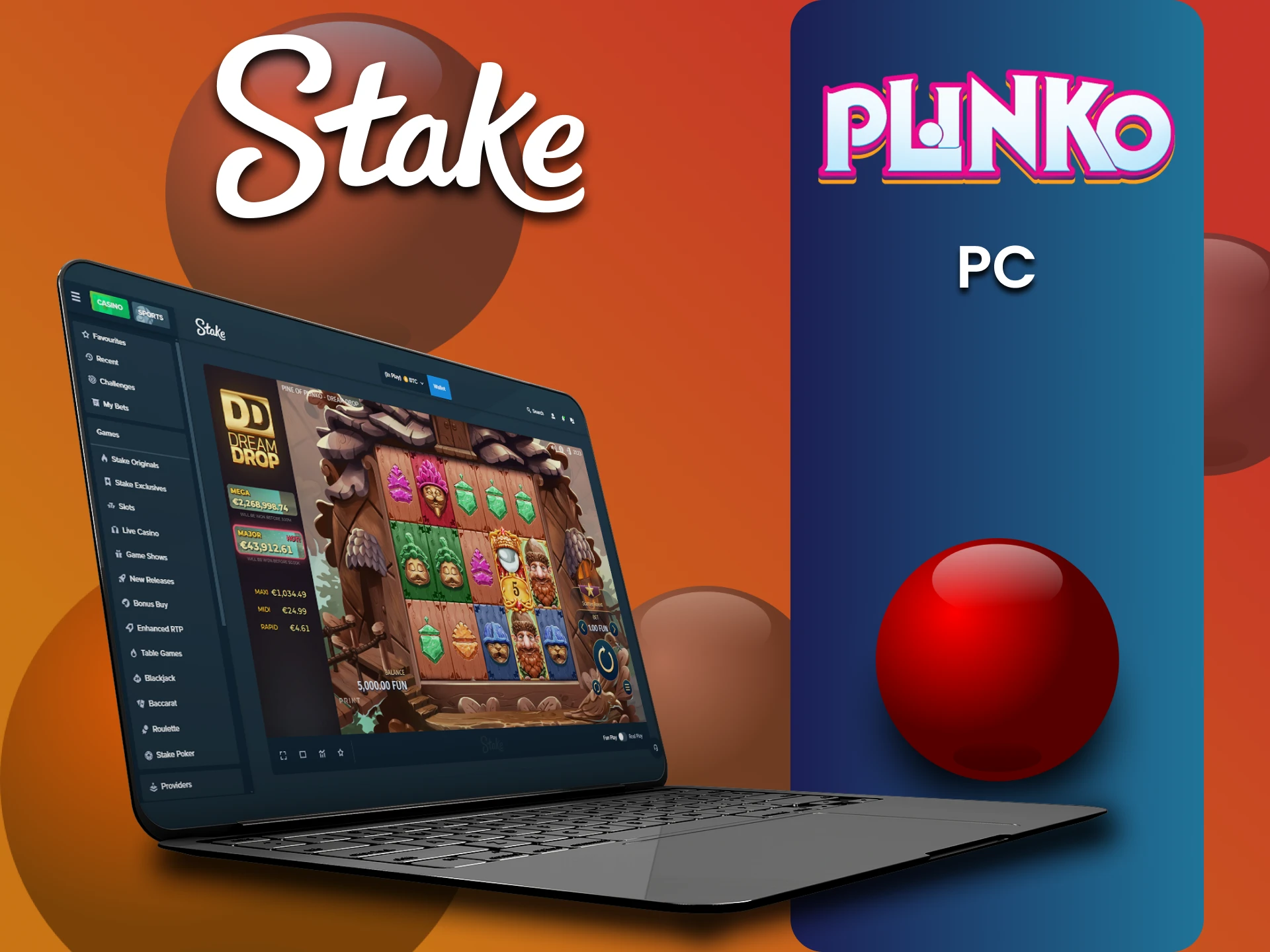 आप Stake वेबसाइट पर Plinko खेल सकते हैं।