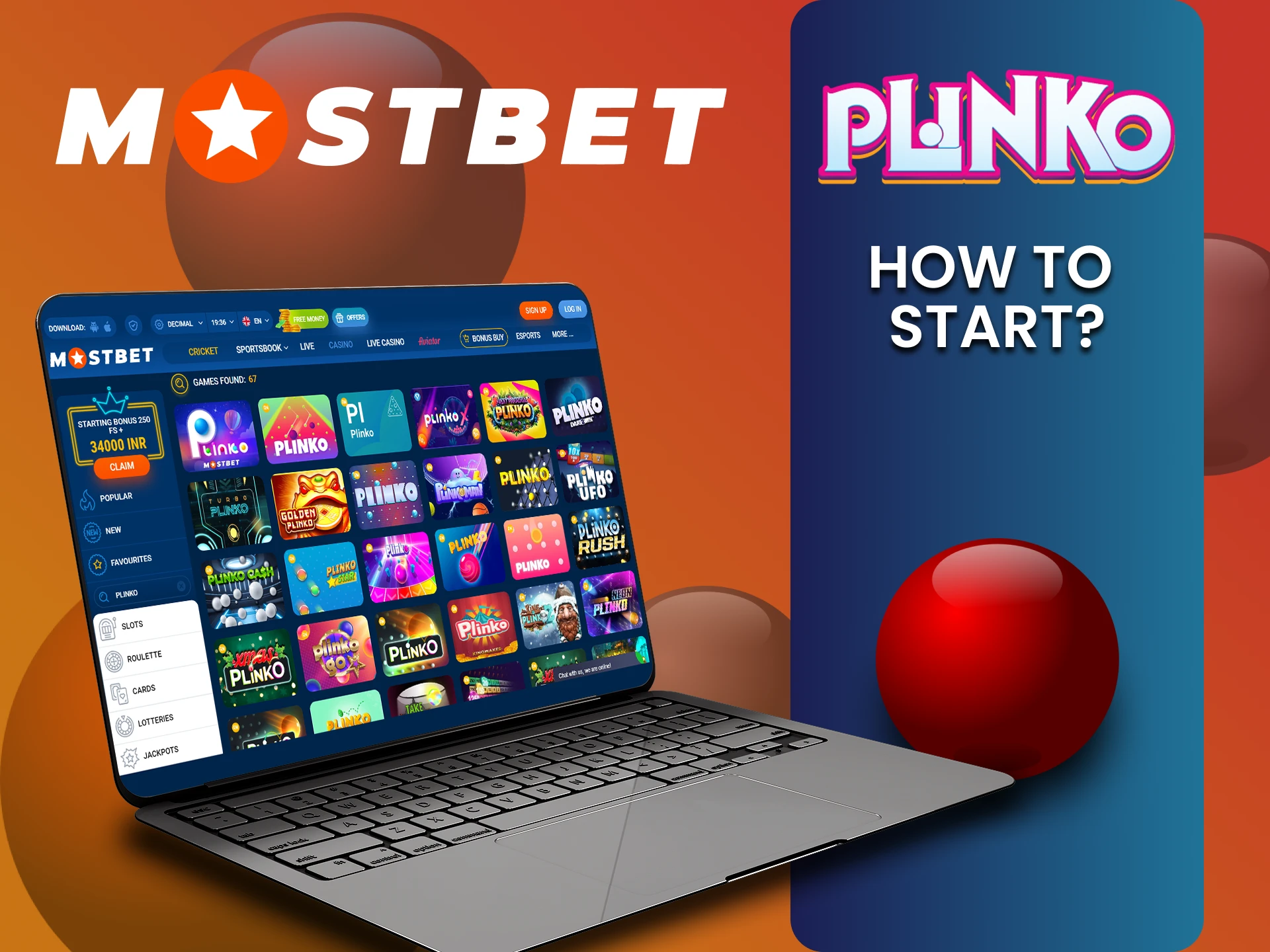 Plinko खेलने के लिए Mostbet कैसीनो सेक्शन पर जाएं।